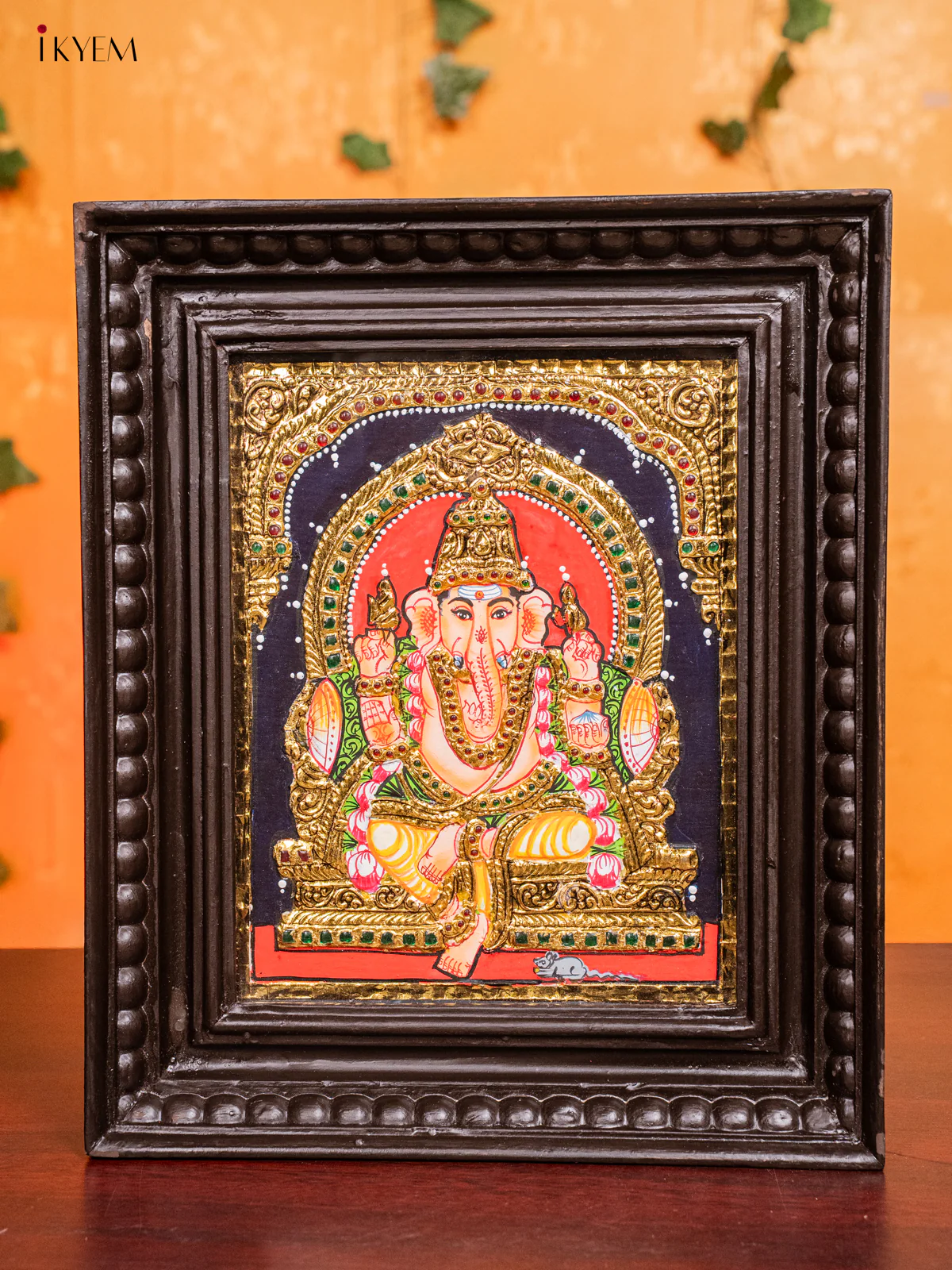 Enchanting Thanjavur painting Of Lord Ganesha (13x11 Inch) - KH26137