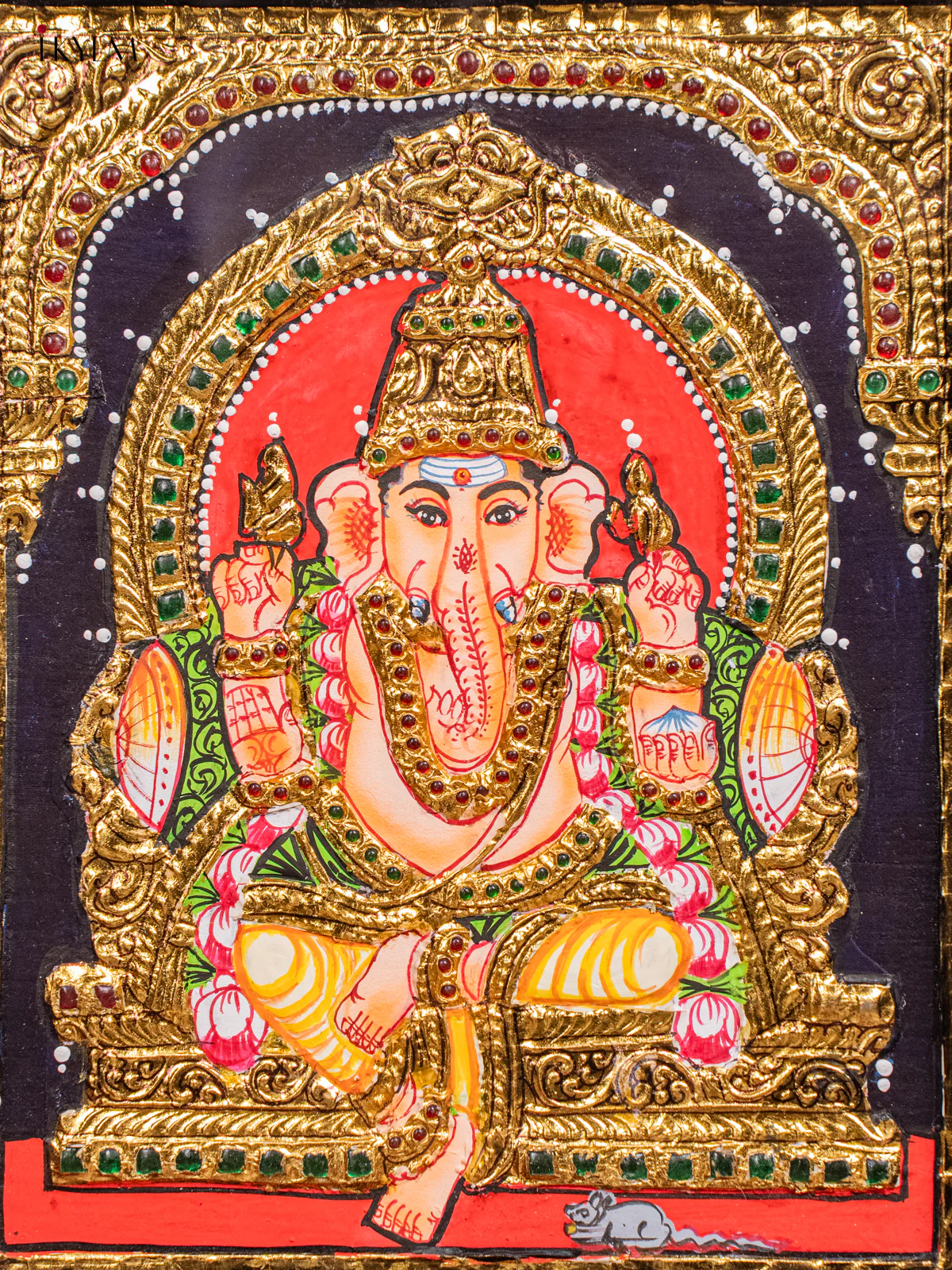 Enchanting Thanjavur painting Of Lord Ganesha (13x11 Inch) - KH26137 - Image 3
