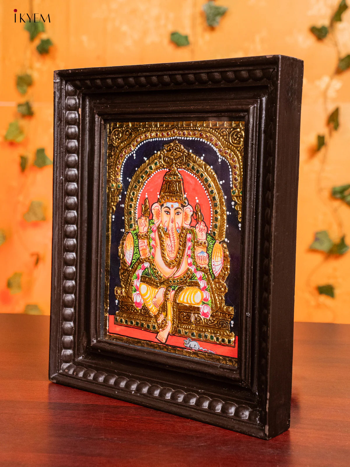 Enchanting Thanjavur painting Of Lord Ganesha (13x11 Inch) - KH26137 - Image 4