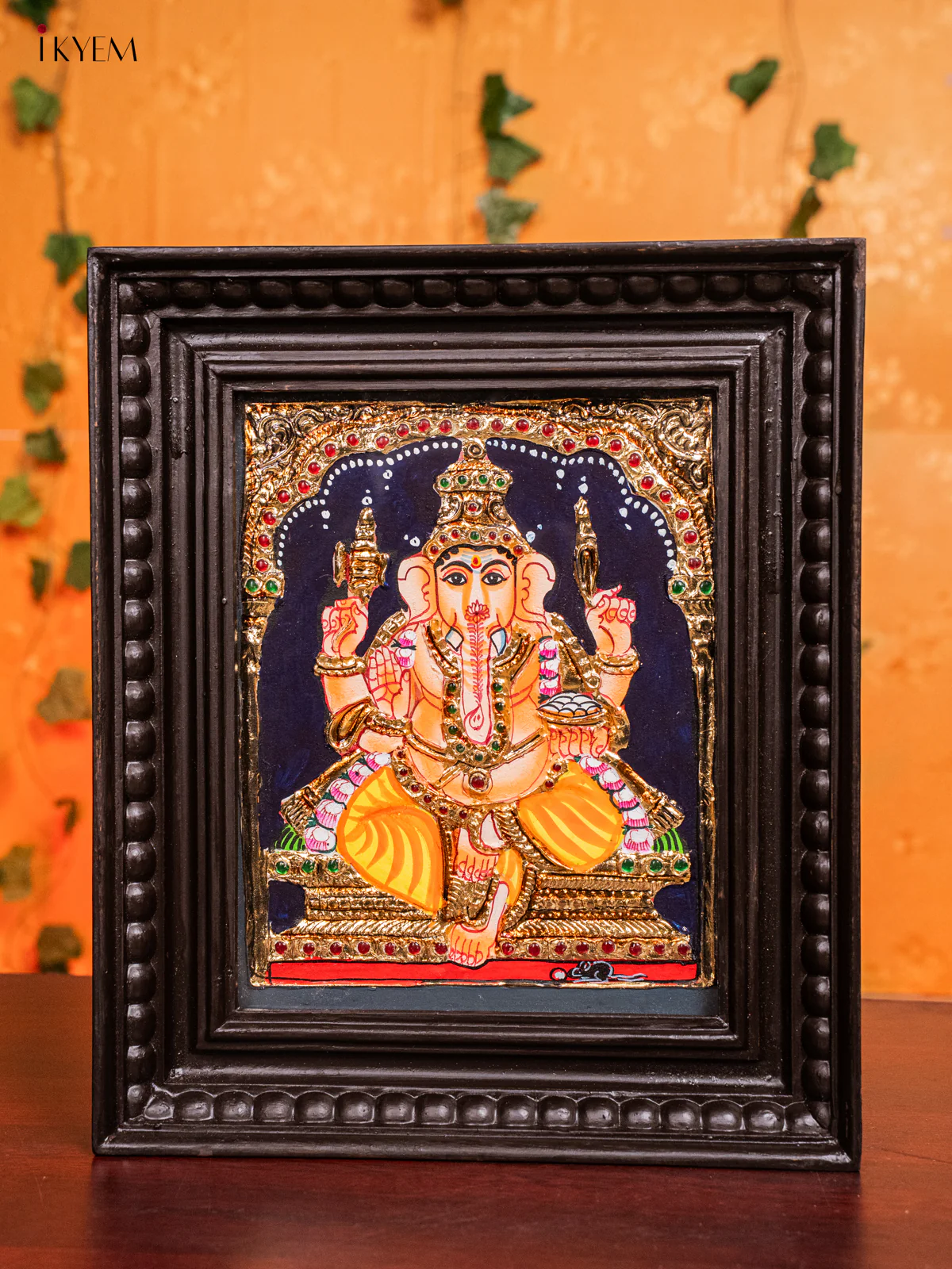 Exquisite Thanjavur painting Of Lord Ganesha (13x11 Inch) - KH26138