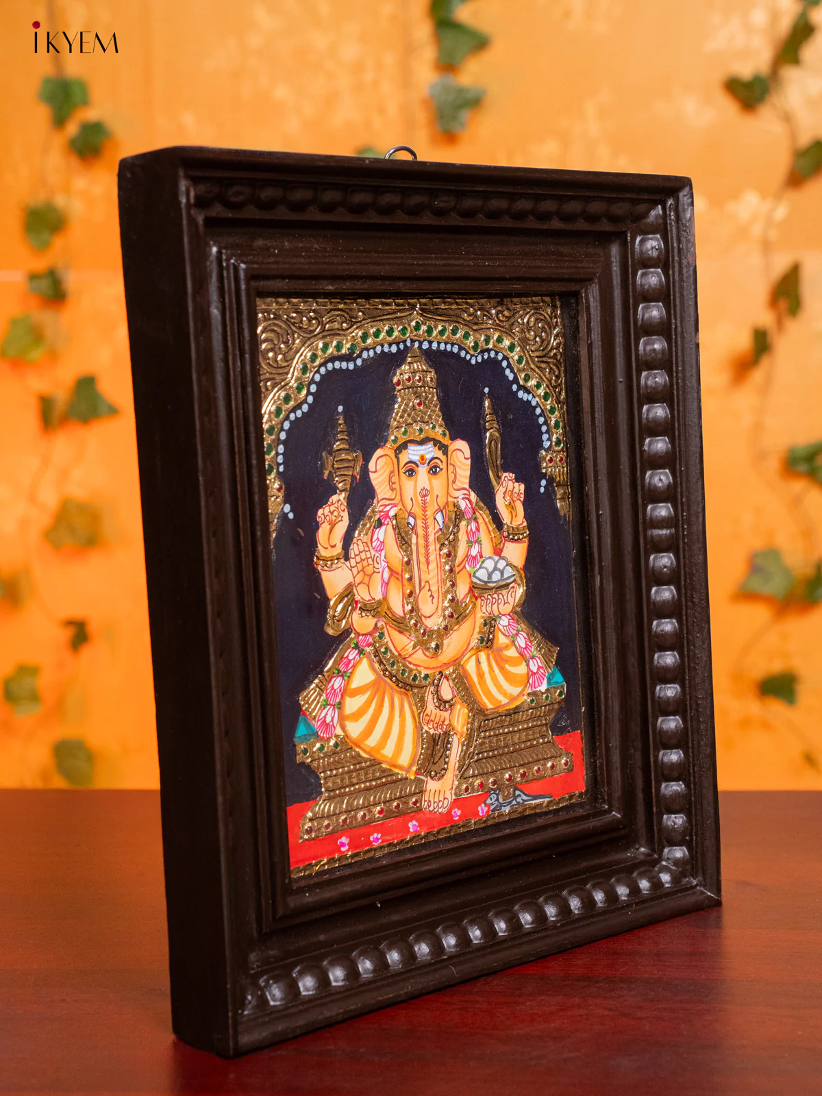 Opulent Thanjavur painting Of Lord Ganesha (13x11 Inch) - KH26139 - Image 3
