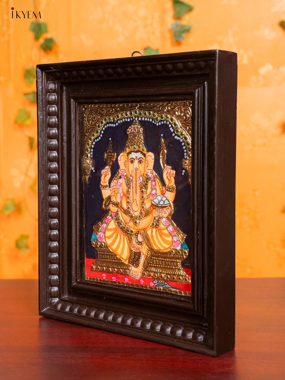 Opulent Thanjavur painting Of Lord Ganesha (13x11 Inch) - KH26139 - Image 4