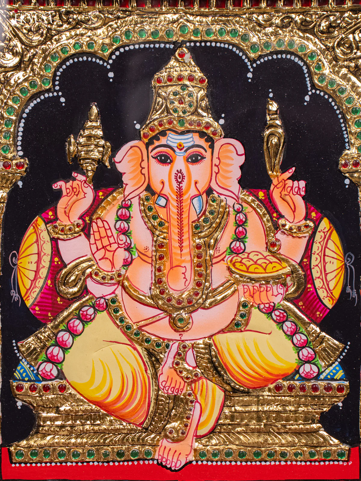 Artistic Thanjavur painting Of Lord Ganesha (13x15 Inch) - KH26168 - Image 3