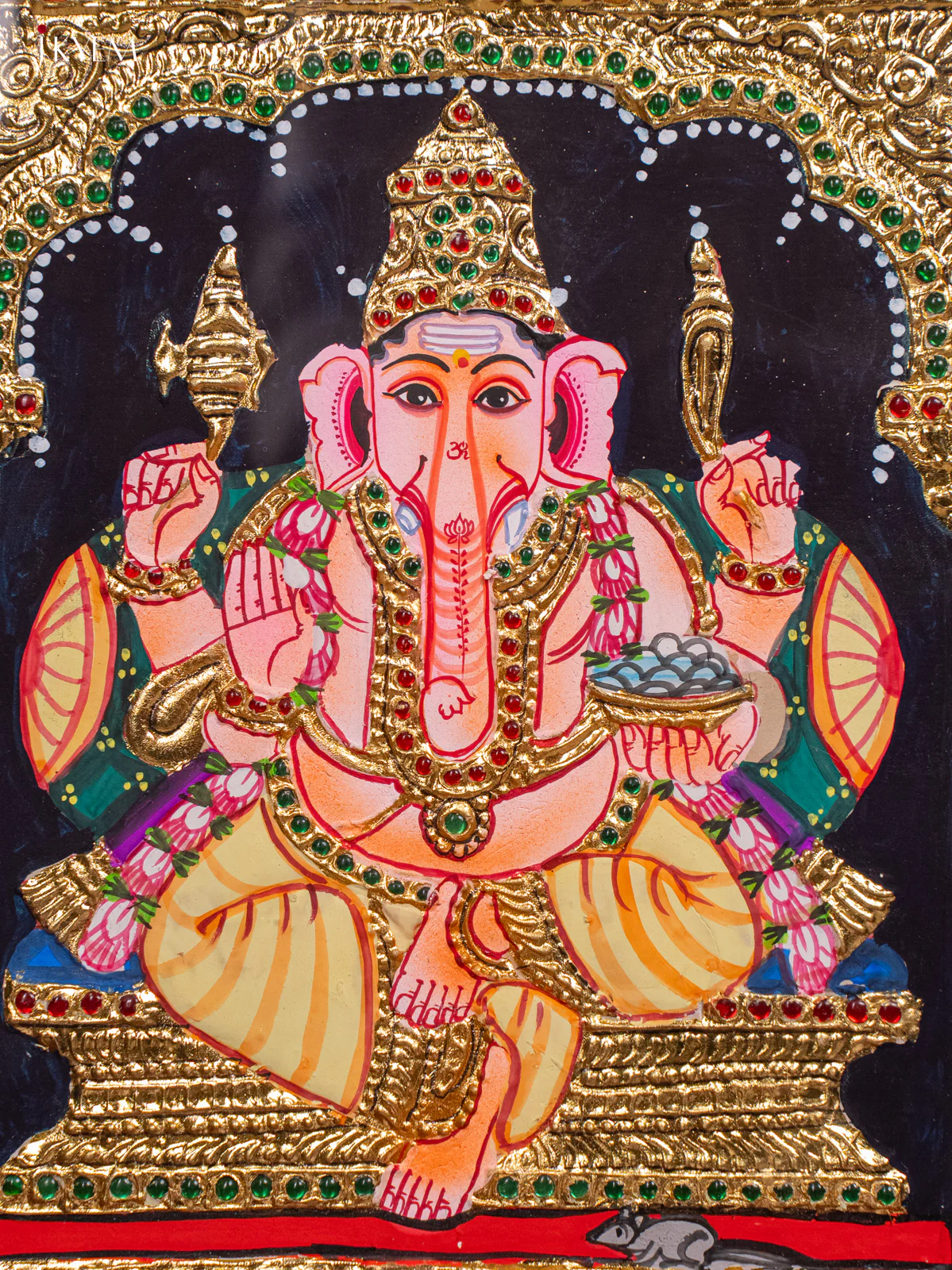 Lord Ganesha Tanjore painting - (13x15 Inch) - KH26169 - Image 3