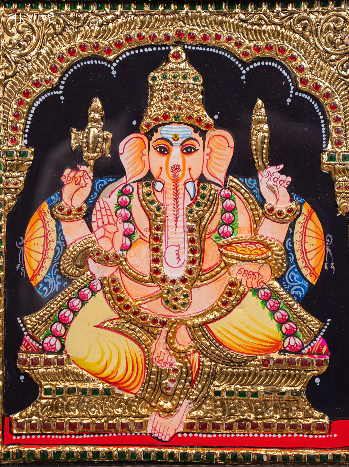 Sacred Thanjavur painting Of Lord Ganesha (13x15 Inch) - KH26170 - Image 3