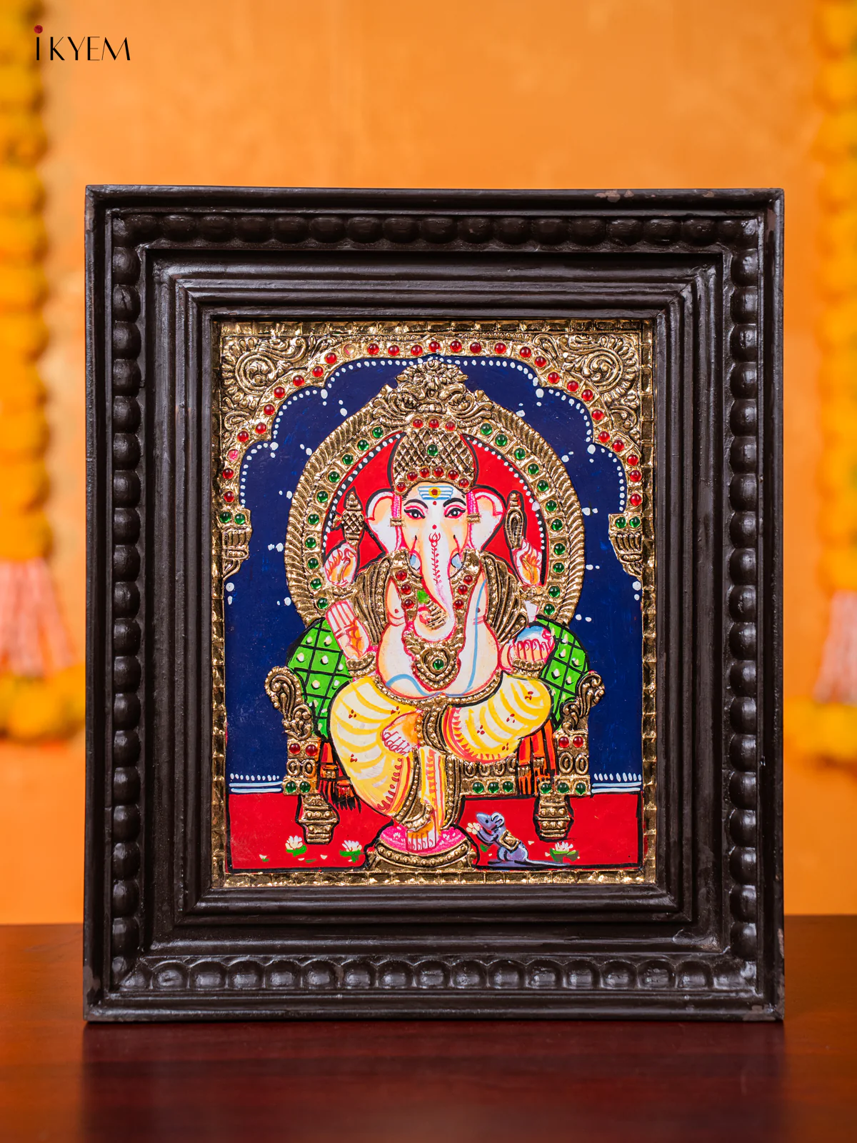 Vibrant Lord Ganesha Thanjavur painting (13*11 inches) - KJ03159