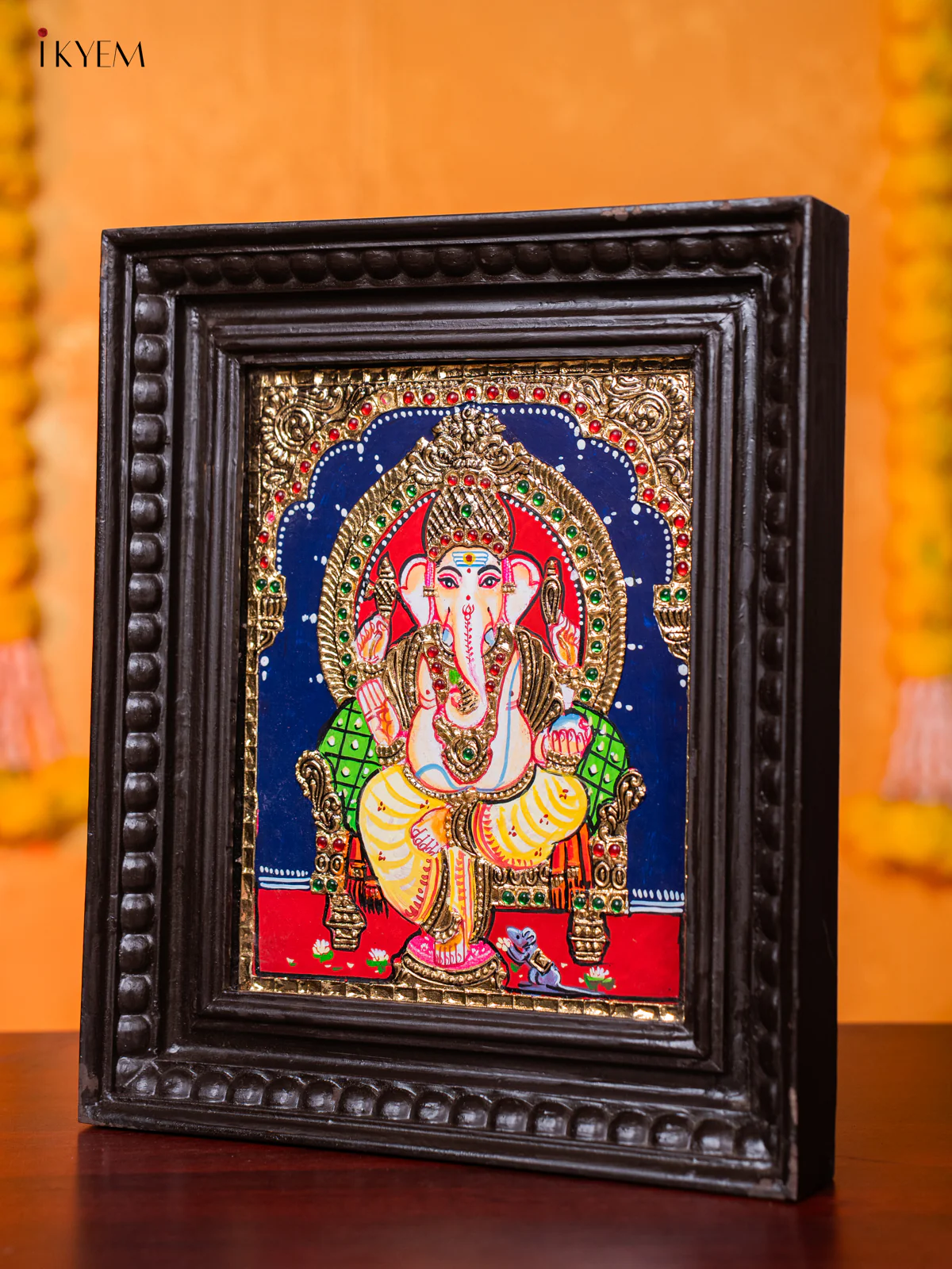 Vibrant Lord Ganesha Thanjavur painting (13*11 inches) - KJ03159 - Image 2