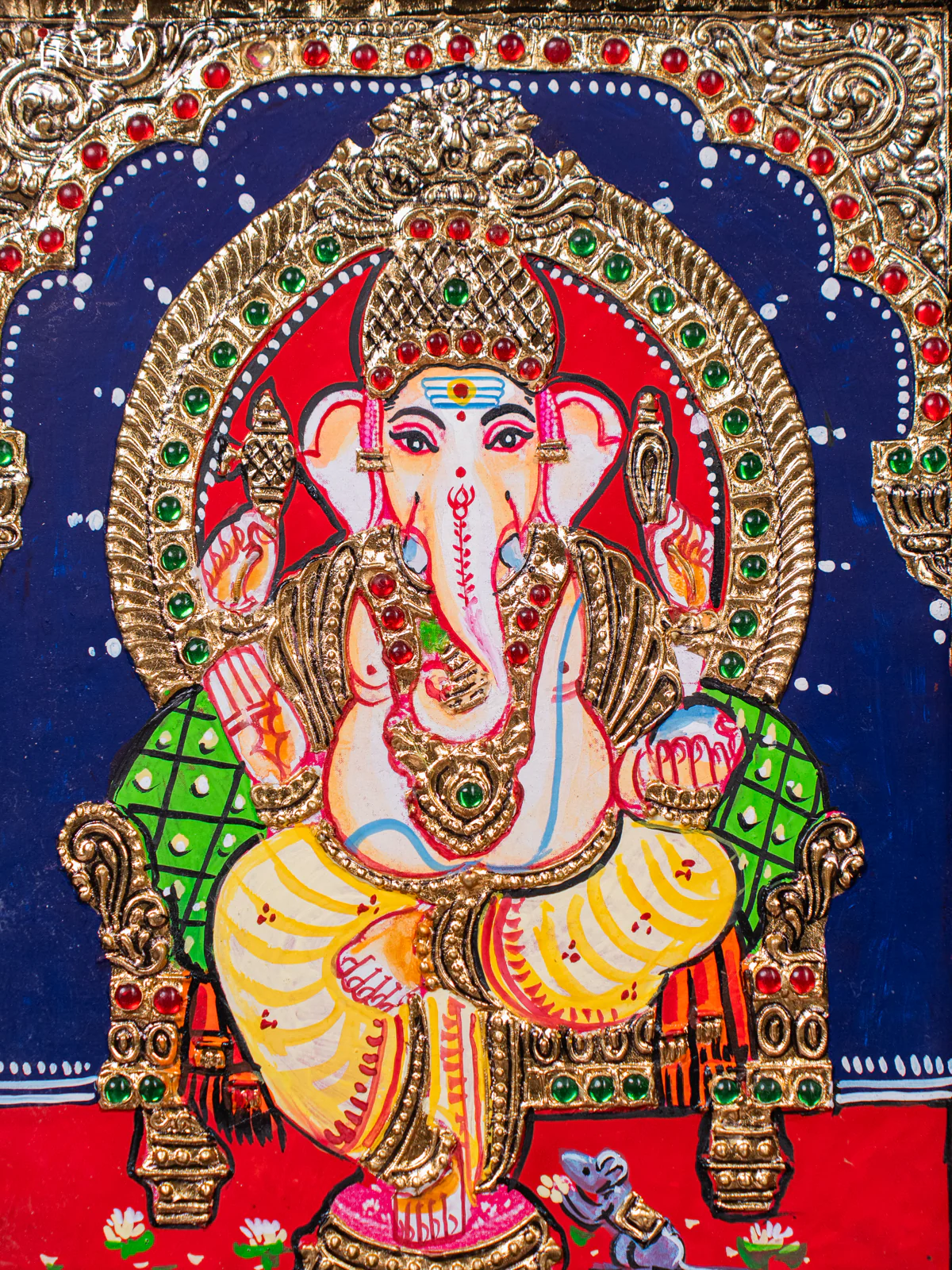 Vibrant Lord Ganesha Thanjavur painting (13*11 inches) - KJ03159 - Image 3
