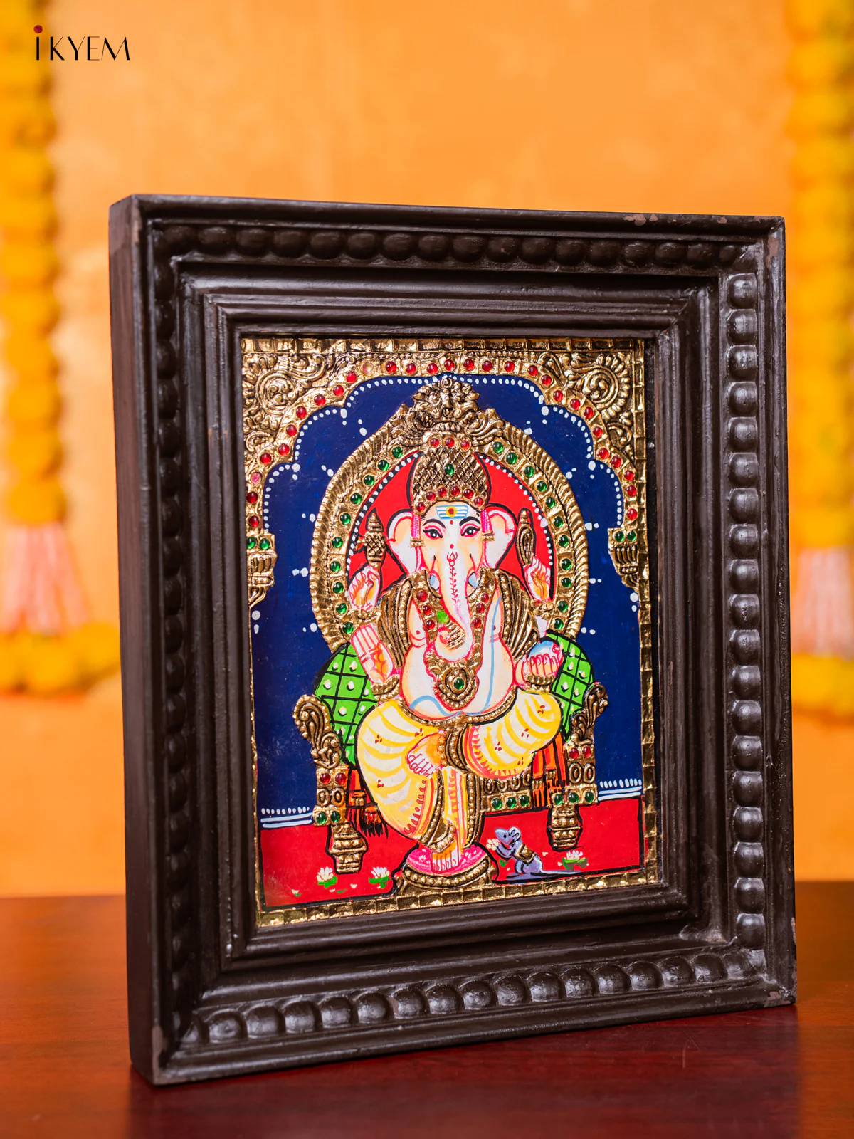 Vibrant Lord Ganesha Thanjavur painting (13*11 inches) - KJ03159 - Image 4