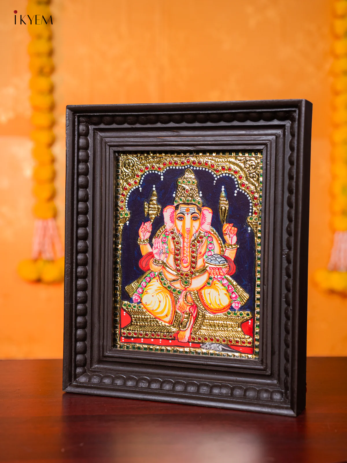 Exquisite Lord Ganapathy Thanjavur painting (13*11 inches) - KJ03160 - Image 2