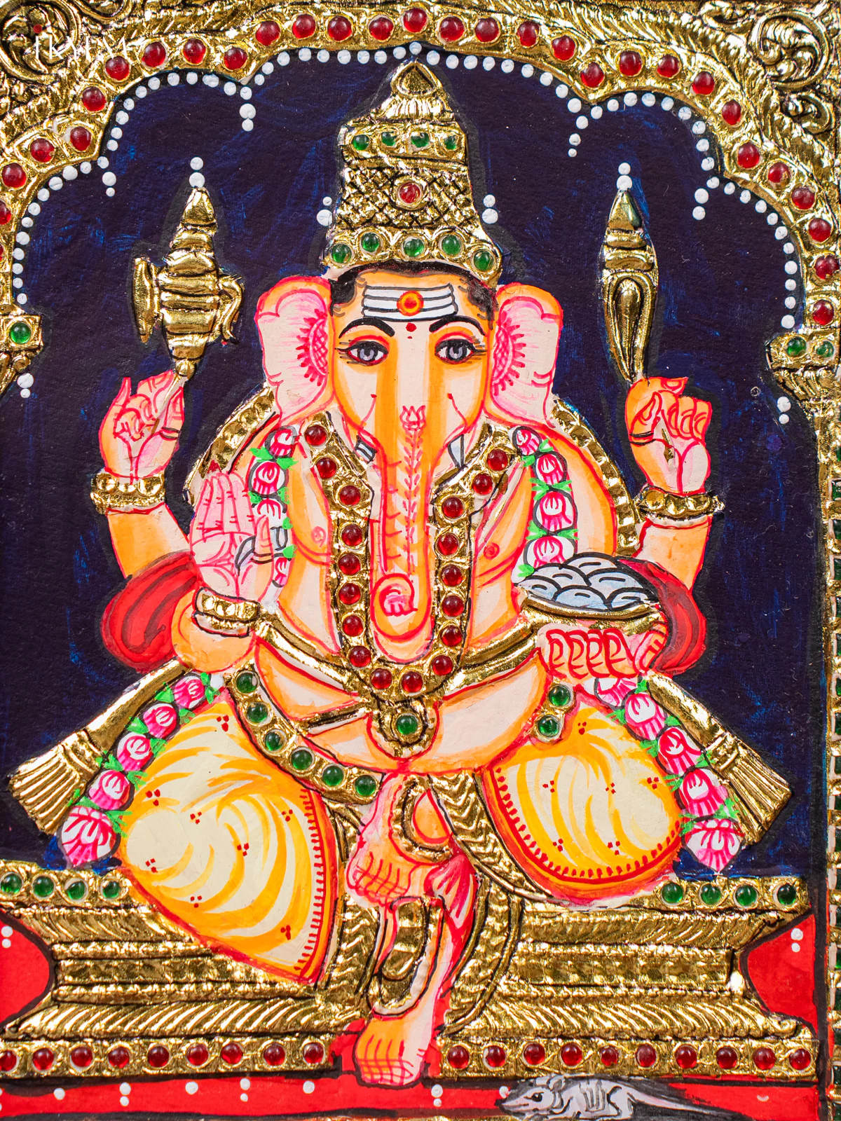 Exquisite Lord Ganapathy Thanjavur painting (13*11 inches) - KJ03160 - Image 3