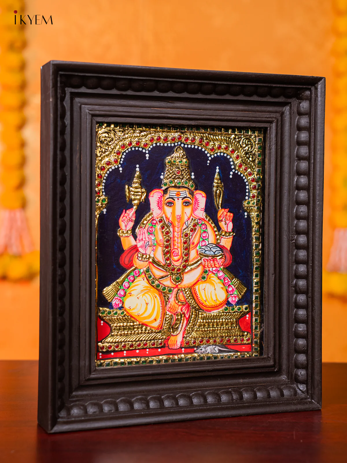 Exquisite Lord Ganapathy Thanjavur painting (13*11 inches) - KJ03160 - Image 4