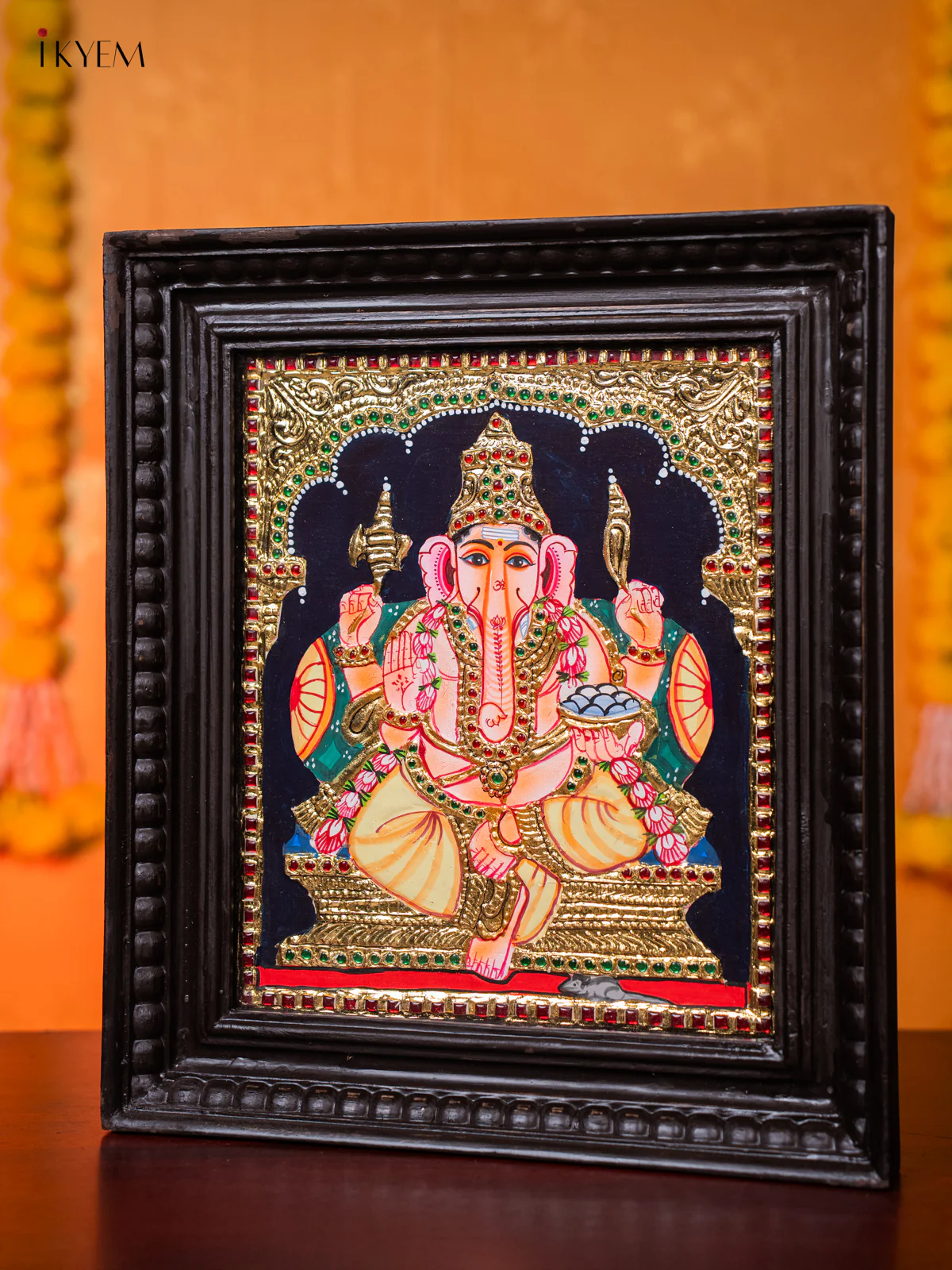 Lord Ganesha Tanjore painting - (15×13) Inch - KJ03187 - Image 2