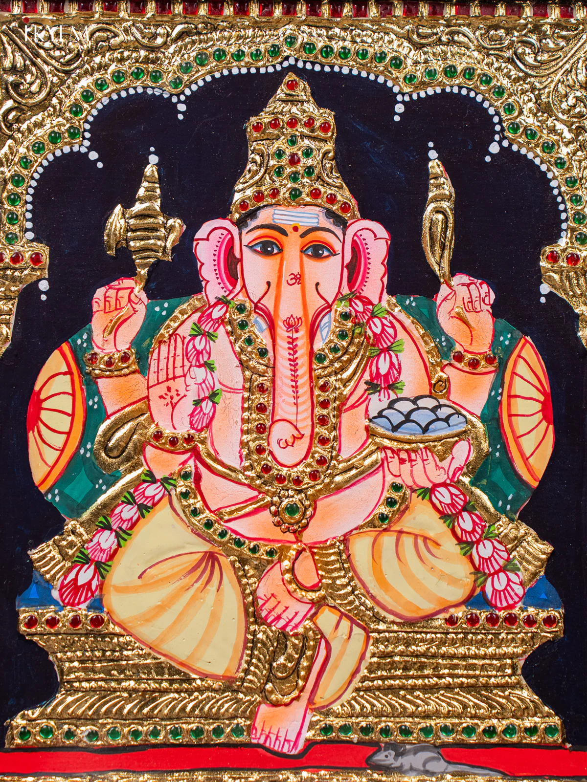 Lord Ganesha Tanjore painting - (15×13) Inch - KJ03187 - Image 3