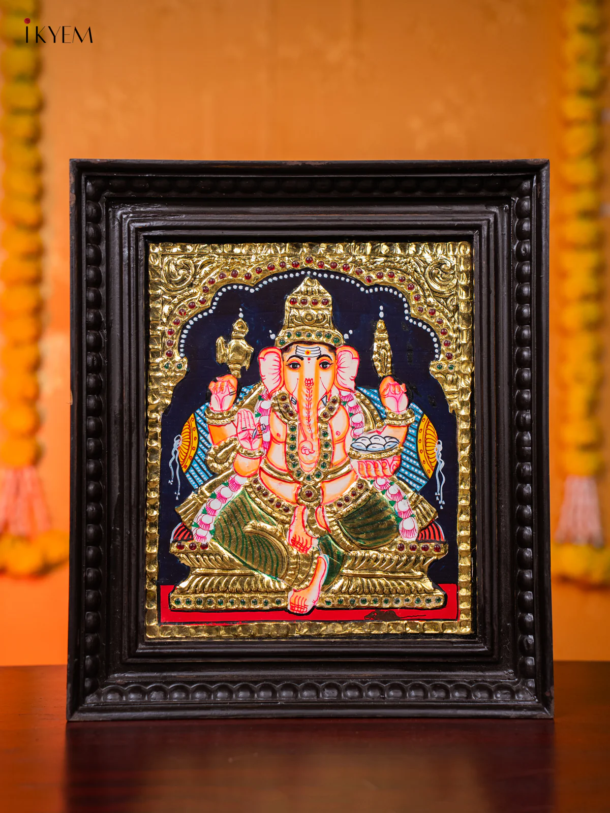 Divine Lord Ganapathy Thanjavur painting (15*13 inches) - KJ03189