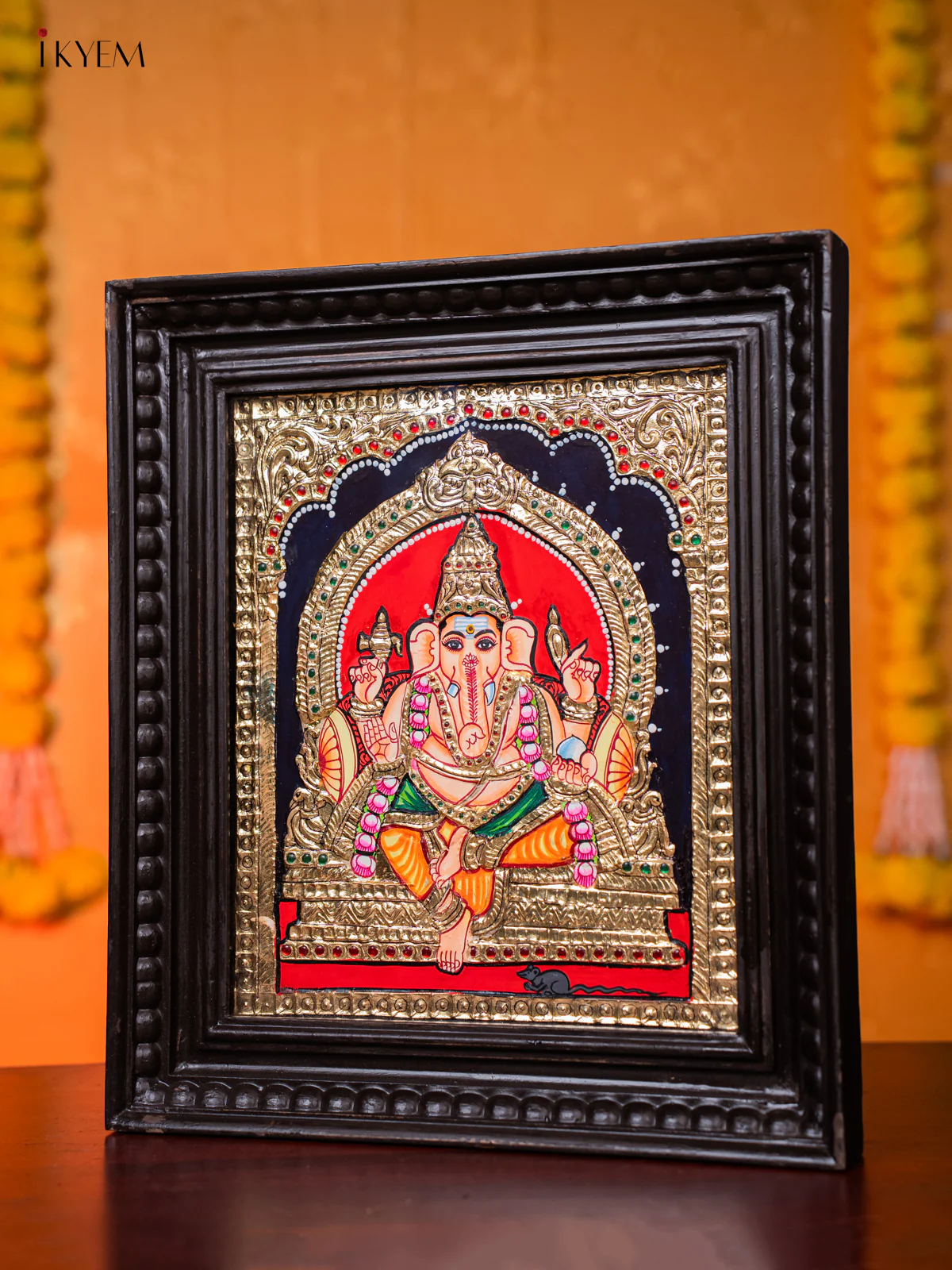 Lord Ganesha Tanjore painting - (15×13) Inch - KJ03190 - Image 2