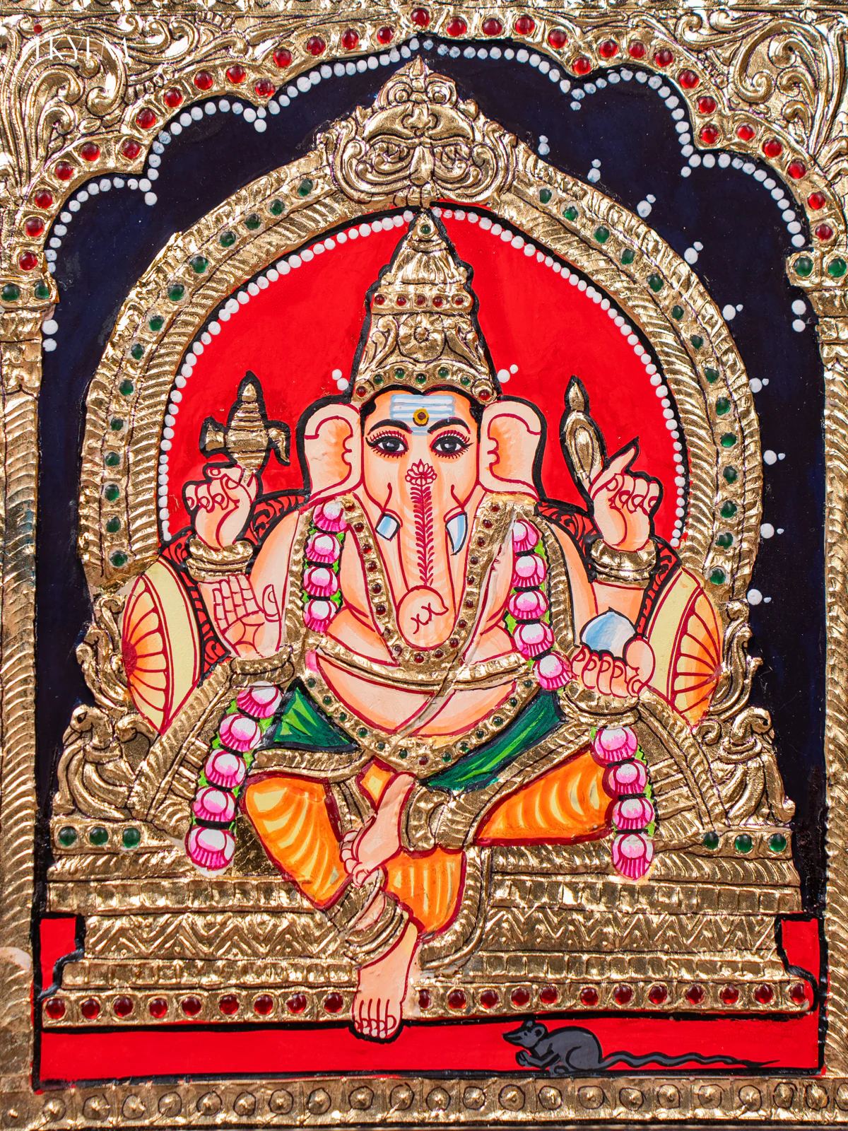 Lord Ganesha Tanjore painting - (15×13) Inch - KJ03190 - Image 3