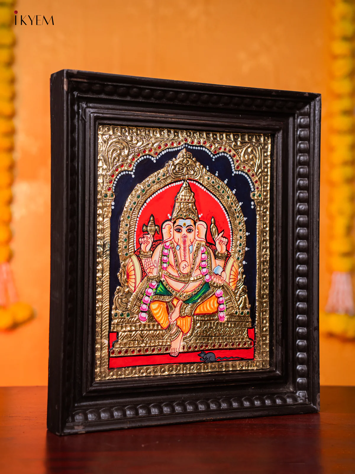Lord Ganesha Tanjore painting - (15×13) Inch - KJ03190 - Image 4