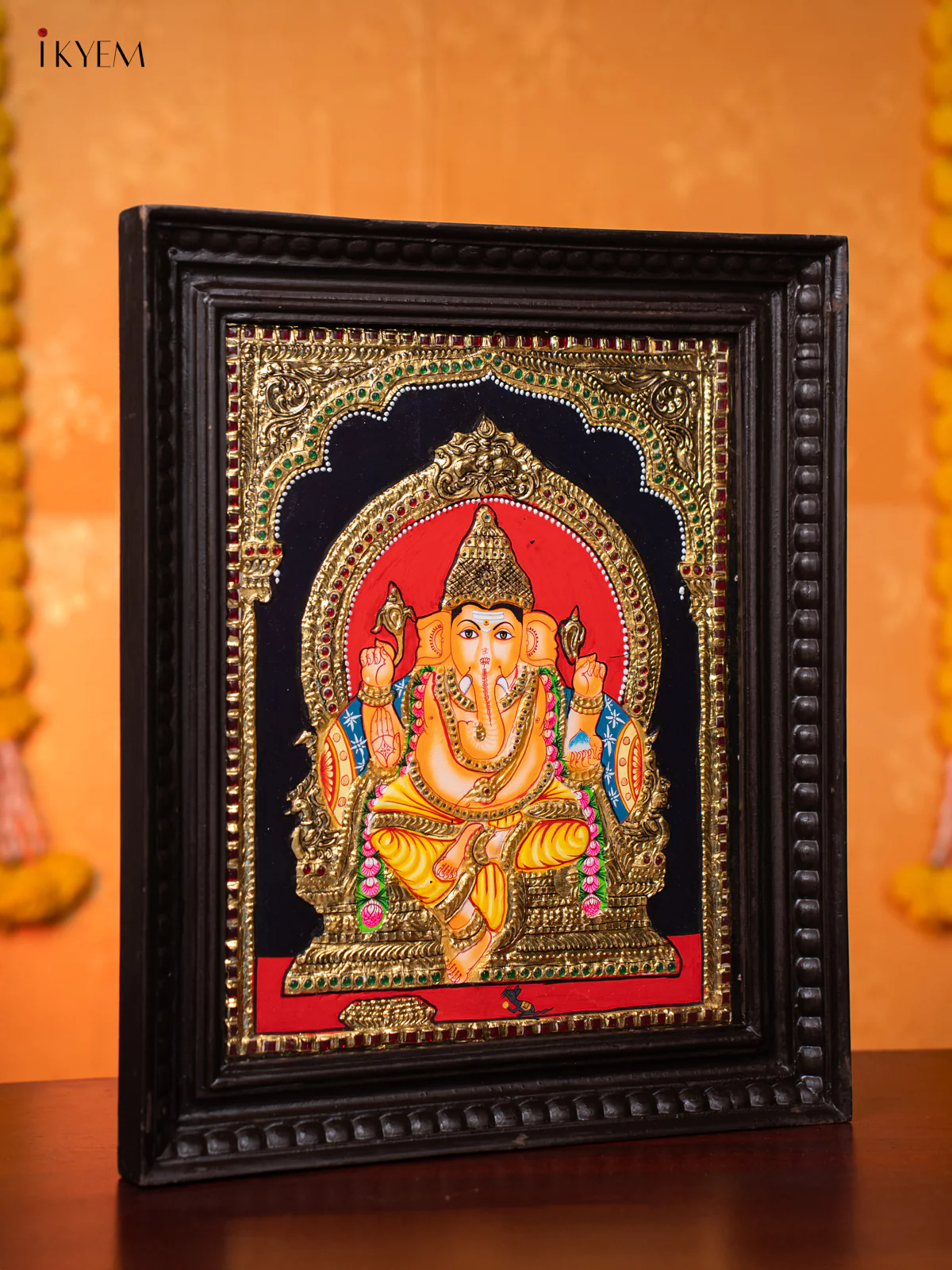 Lord Ganapathy Tanjore painting - (18×15) Inch - KJ03222 - Image 4