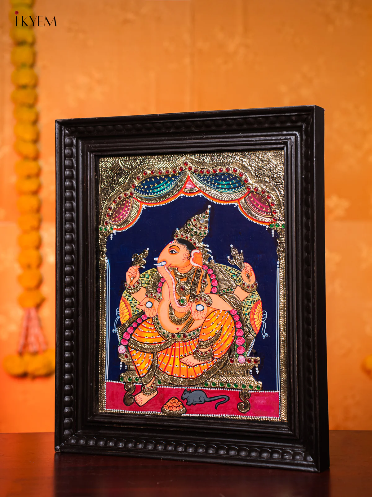 Lord Ganesha Tanjore painting - (18×15) Inch - KJ03224 - Image 2