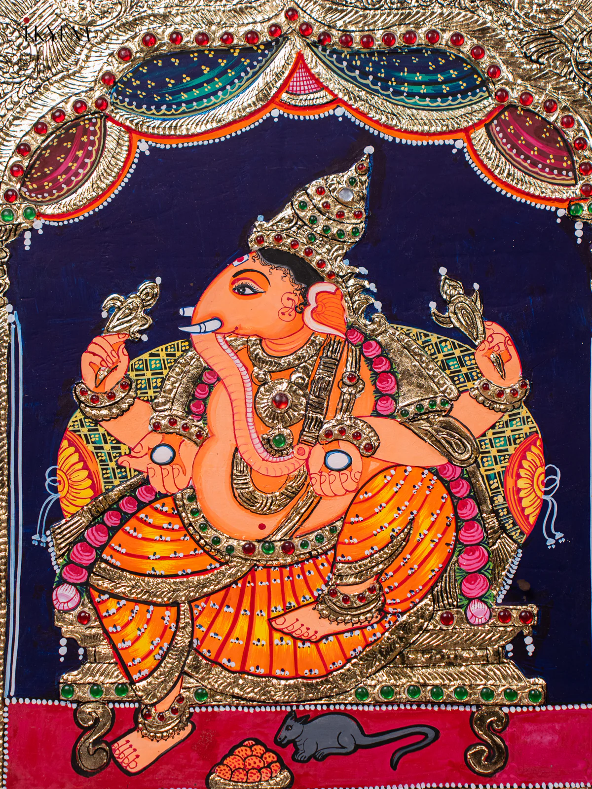 Lord Ganesha Tanjore painting - (18×15) Inch - KJ03224 - Image 3