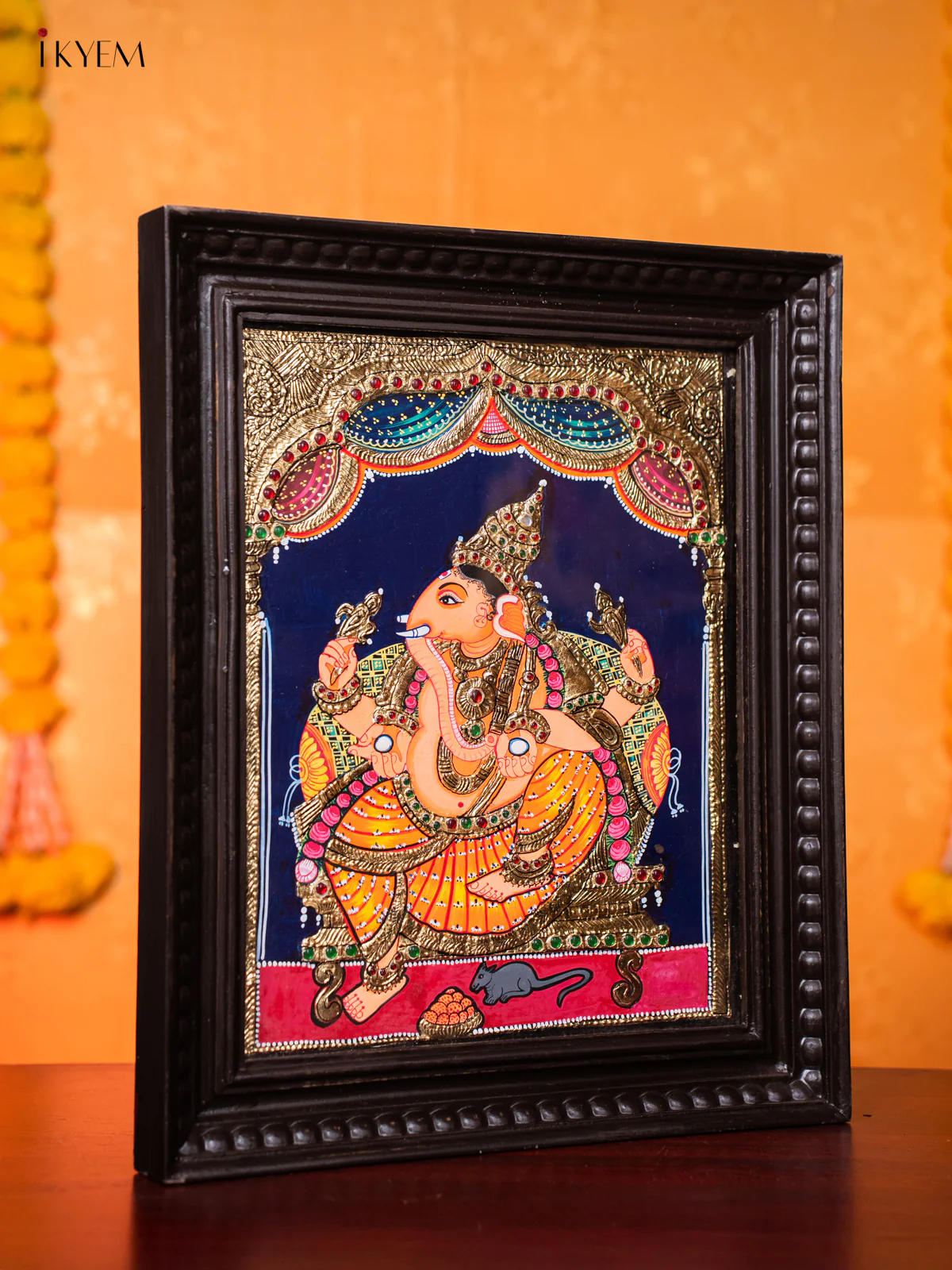Lord Ganesha Tanjore painting - (18×15) Inch - KJ03224 - Image 4