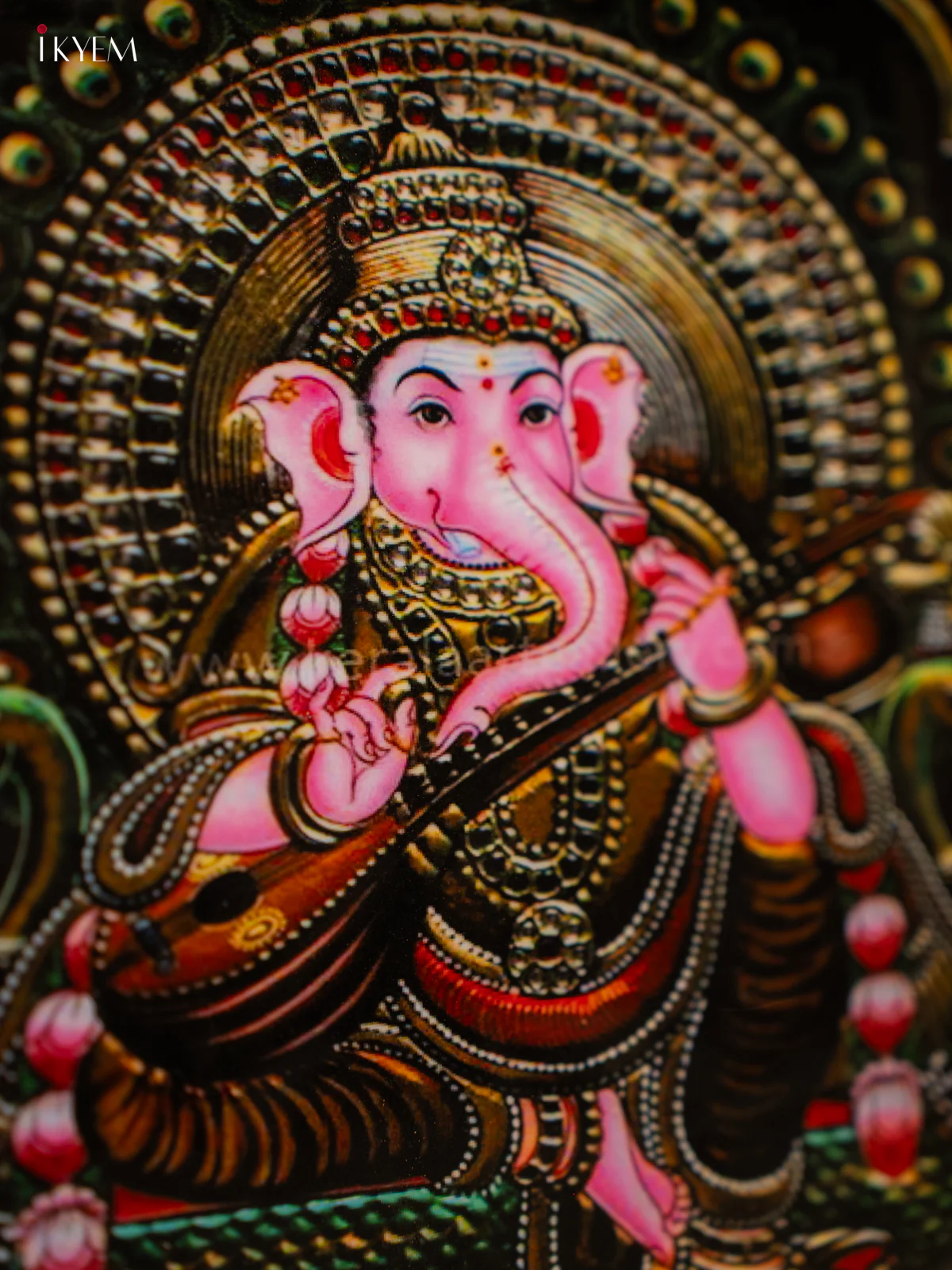 Lord Ganesha With Veena Square Metal Trays - KF25119 - Image 3