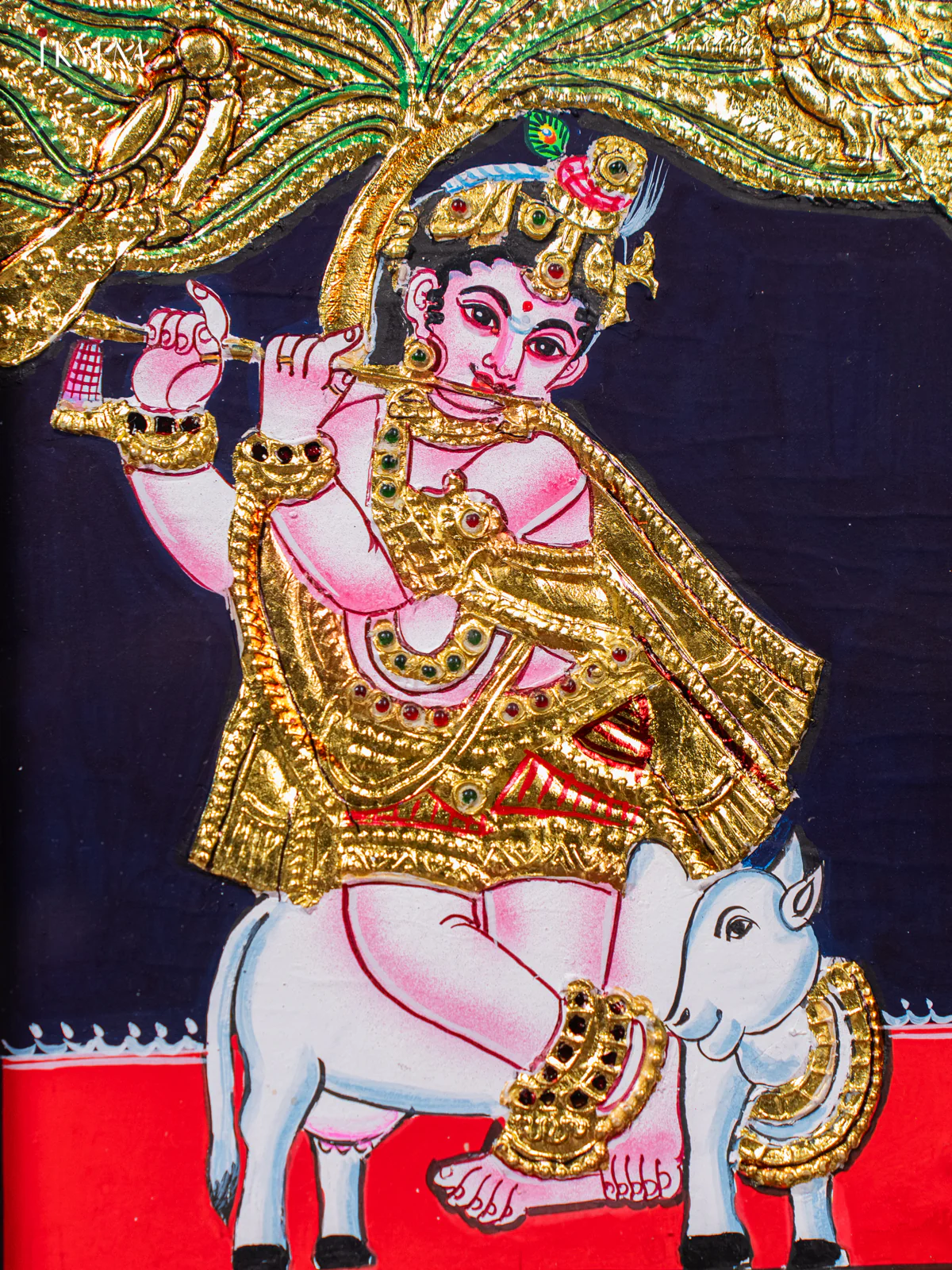 Serene Gopala Krishna Tanjore painting (13*11 inches) - KJ03145 - Image 3