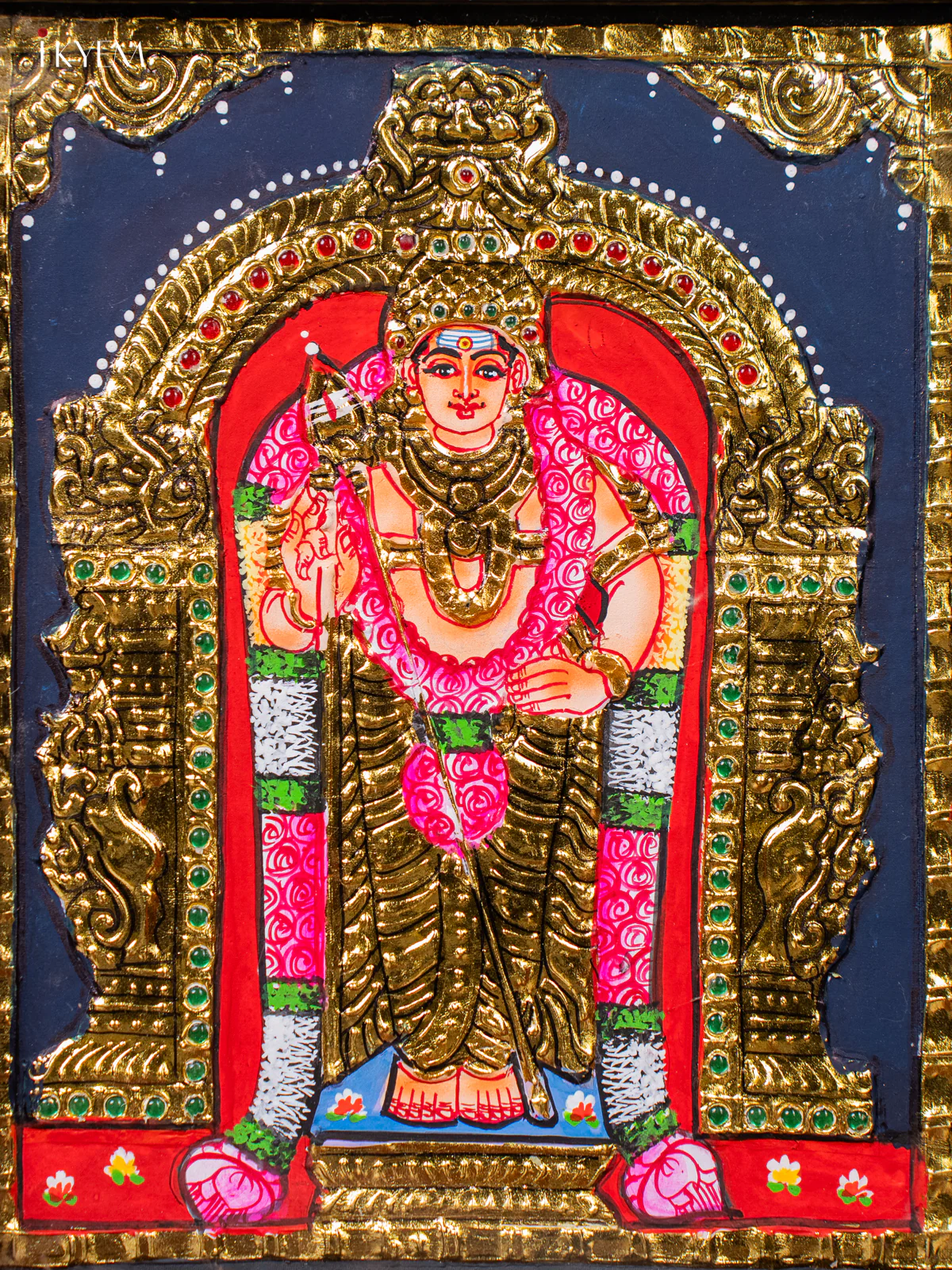 Powerful Lord Murugar Tanjore painting (13*11 inches) - KJ03157 - Image 3
