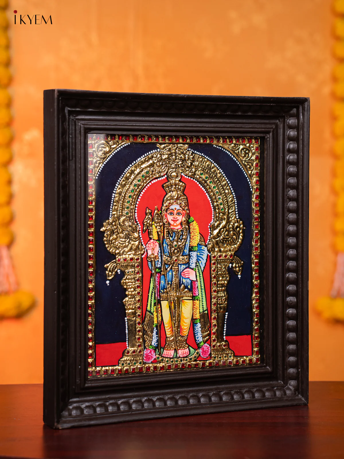 Divine Lord Murugan Thanjavur painting (15*13 inches) - KJ03181 - Image 2
