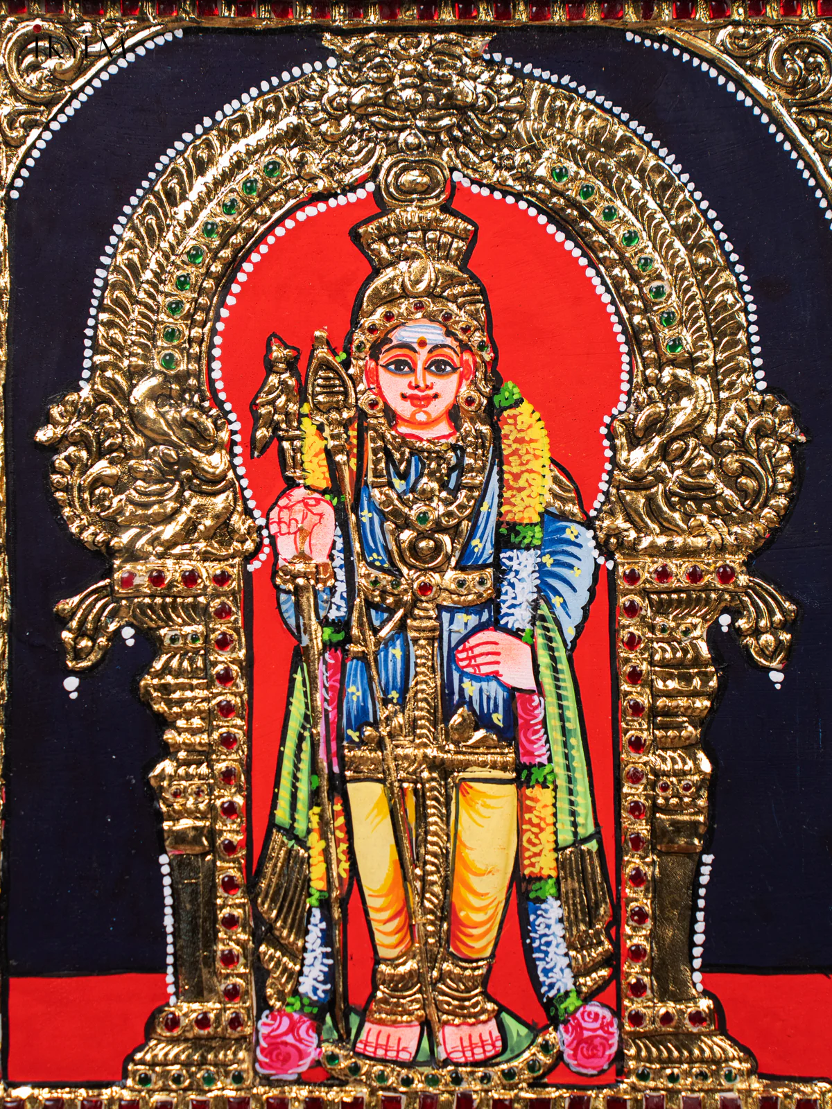 Divine Lord Murugan Thanjavur painting (15*13 inches) - KJ03181 - Image 3