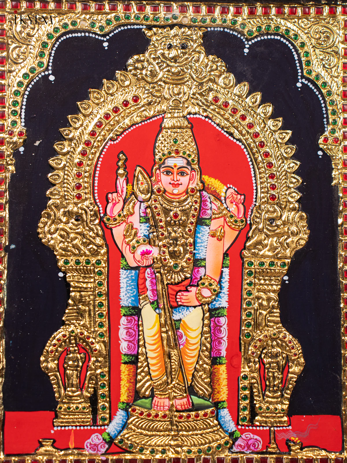 Artistic Lord Murugar Thanjavur painting (18*15 inches) - KJ03219 - Image 3