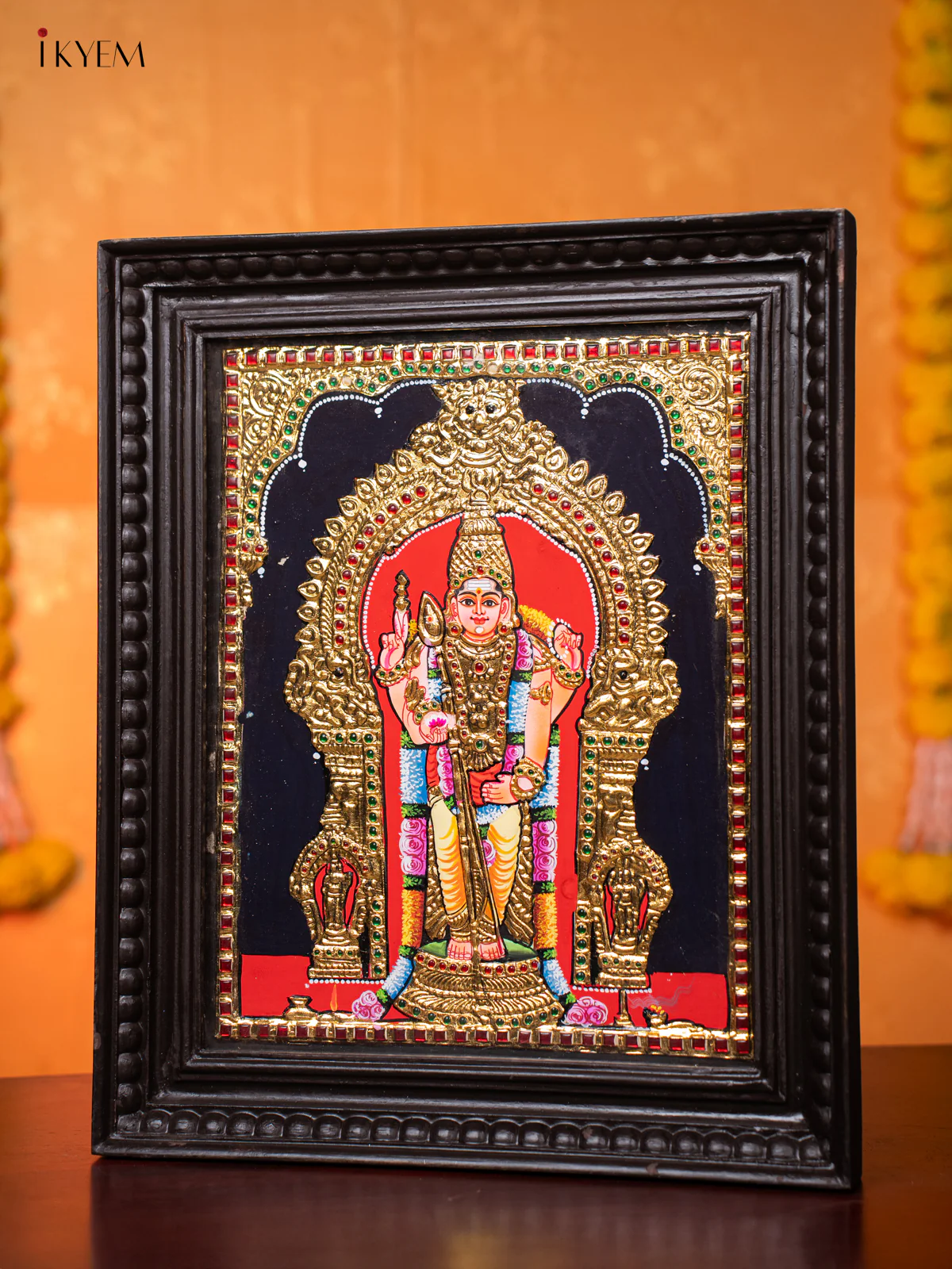 Artistic Lord Murugar Thanjavur painting (18*15 inches) - KJ03219 - Image 4