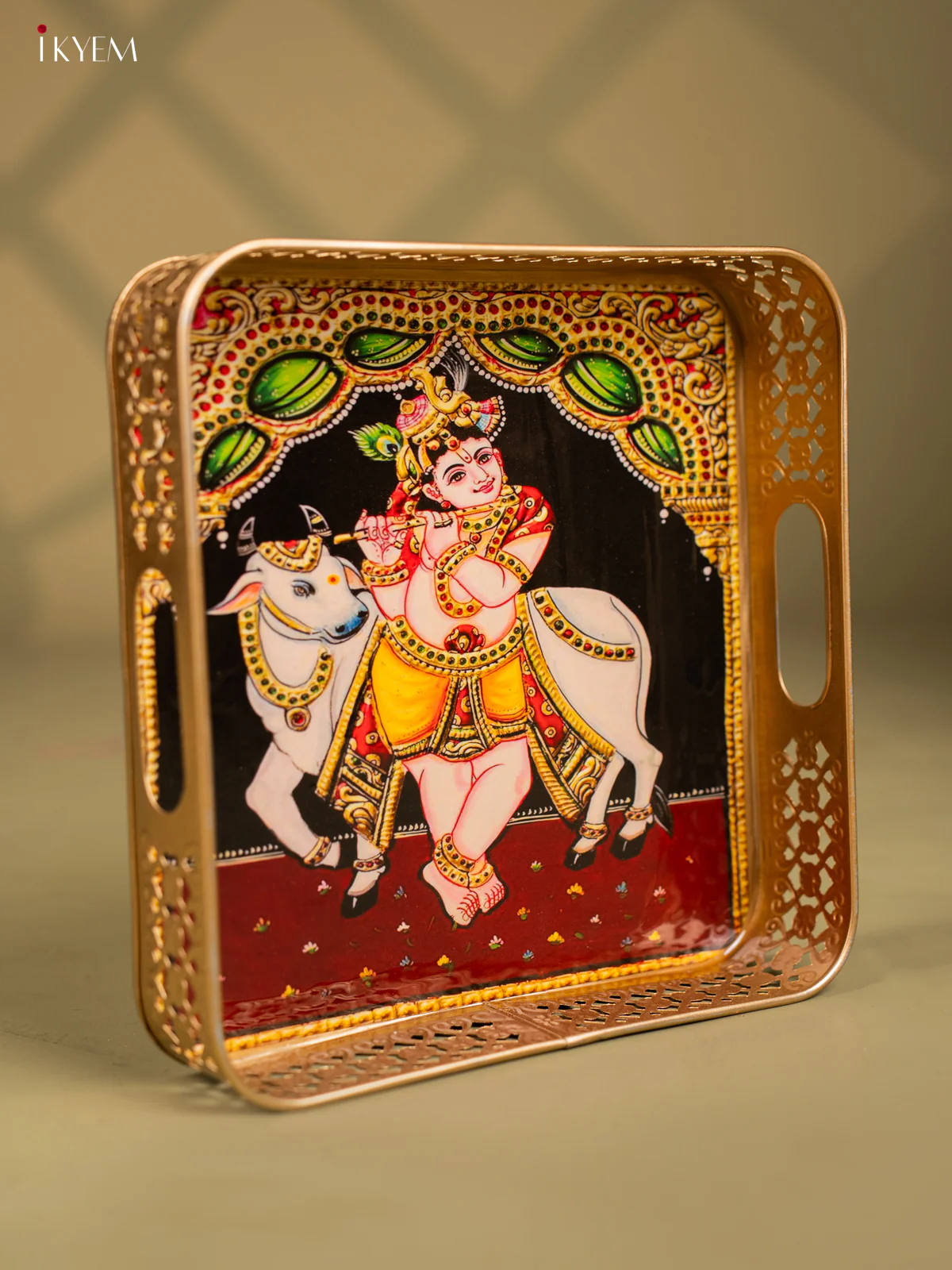 Divine Lord Krishna & Cow Printed Metal Trays - KF25117 - Image 2