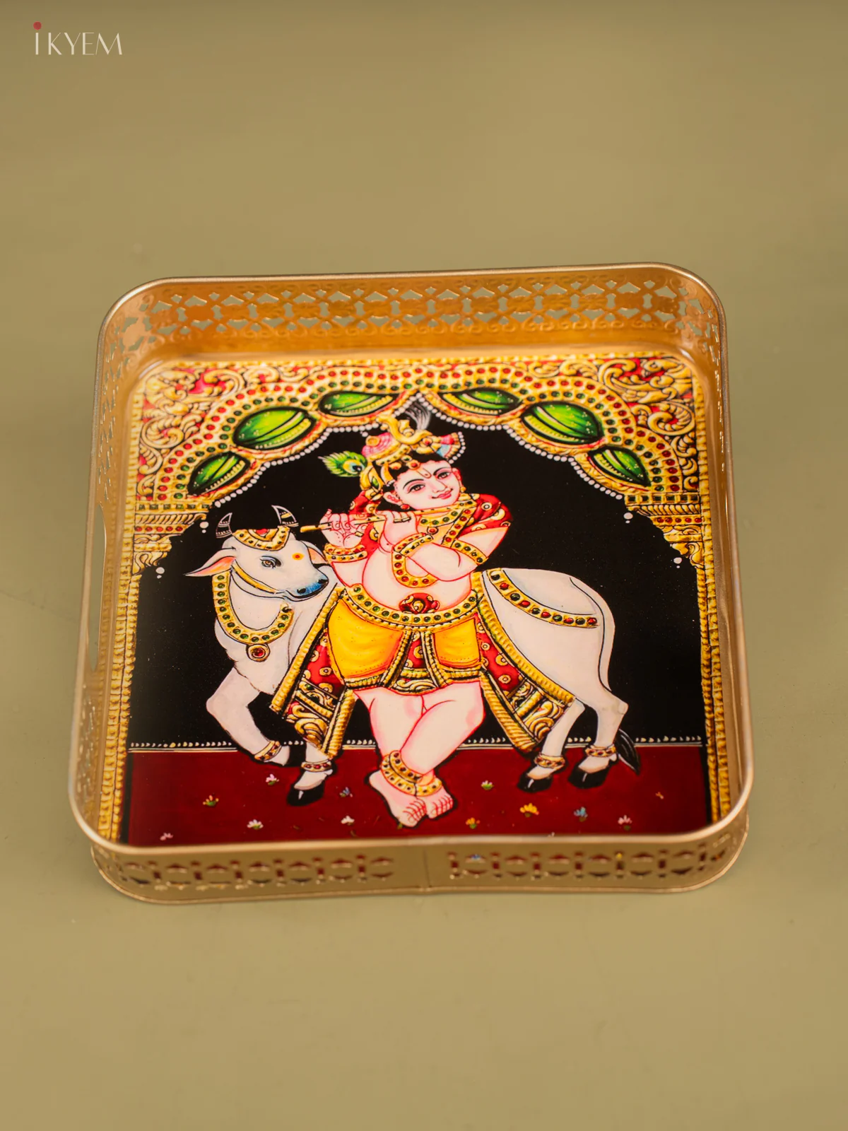 Divine Lord Krishna & Cow Printed Metal Trays - KF25117 - Image 4