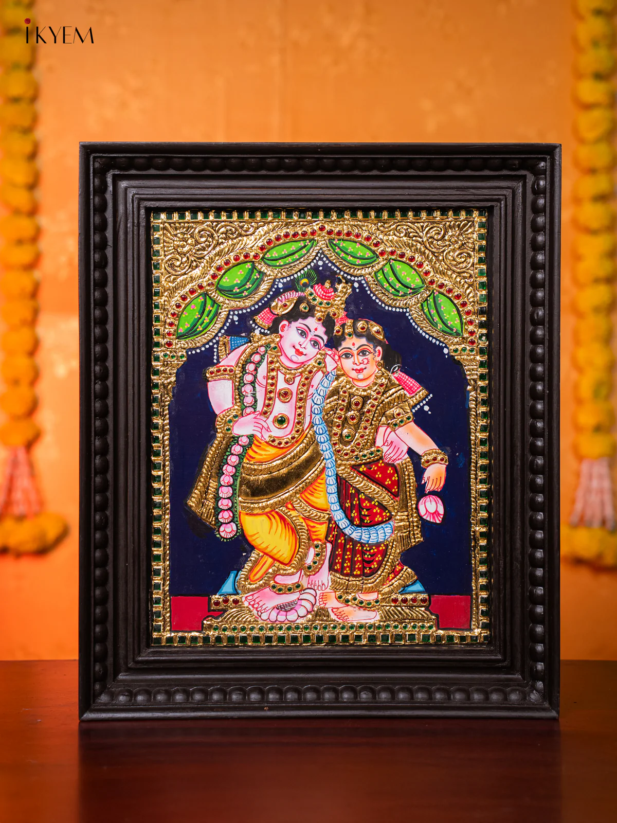 Graceful Lord Krishna & Rukmani Tanjore painting (18*15) - KJ03225
