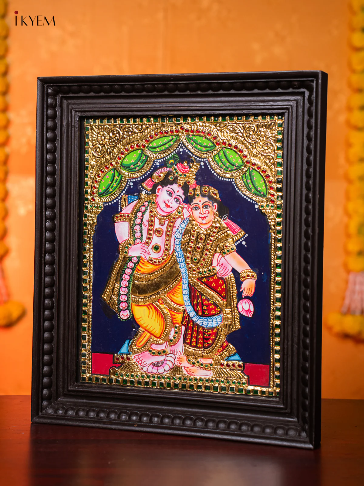 Graceful Lord Krishna & Rukmani Tanjore painting (18*15) - KJ03225 - Image 2