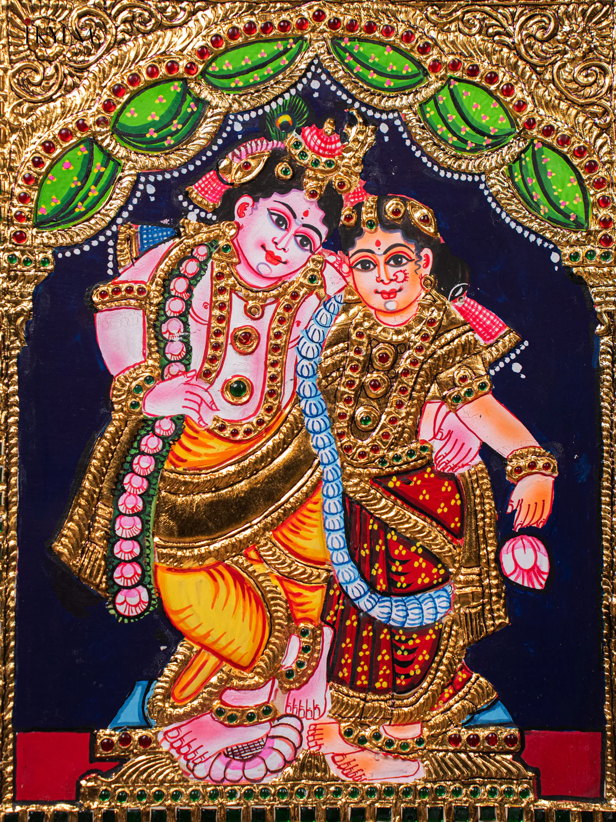 Graceful Lord Krishna & Rukmani Tanjore painting (18*15) - KJ03225 - Image 3