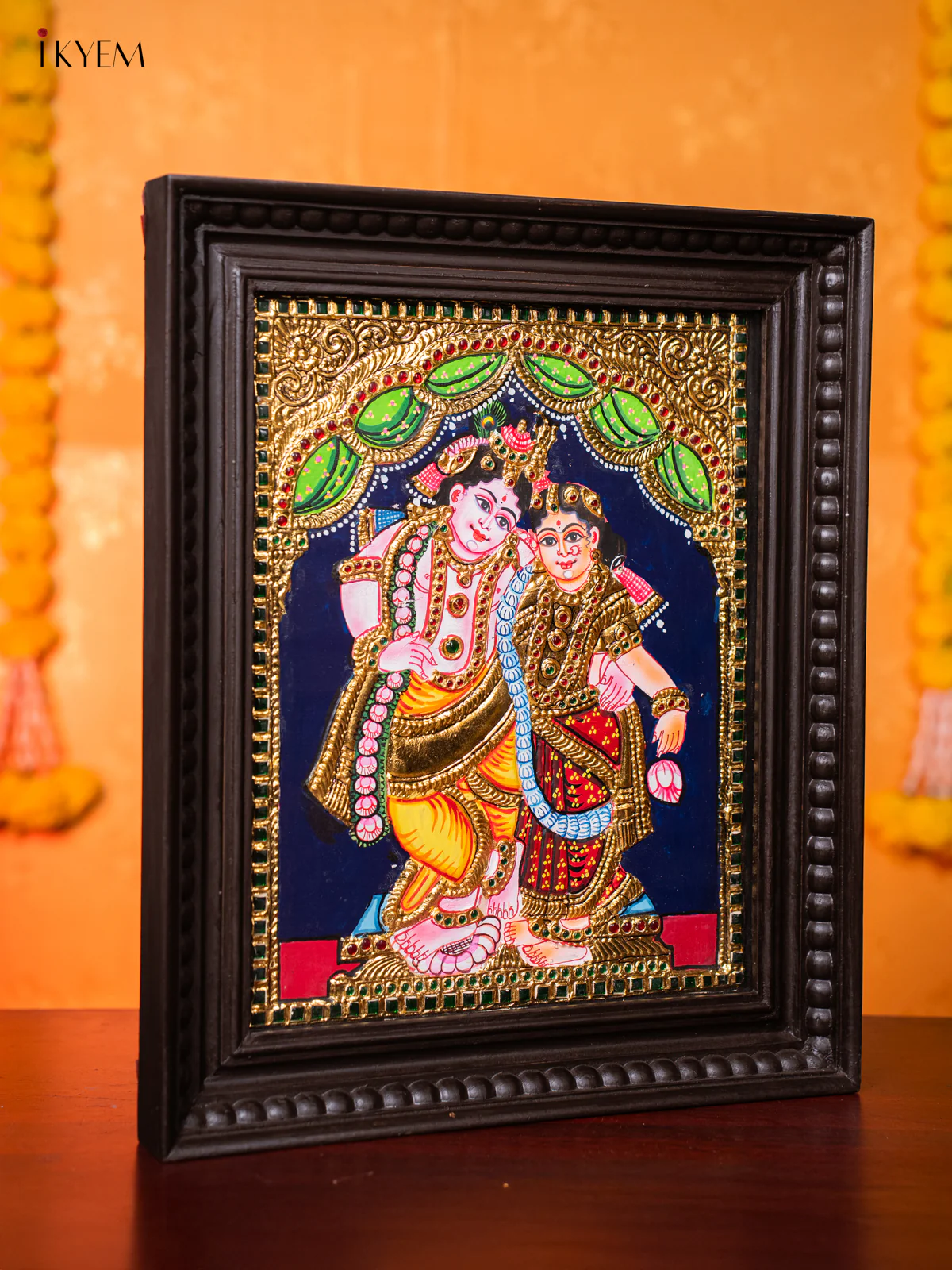 Graceful Lord Krishna & Rukmani Tanjore painting (18*15) - KJ03225 - Image 4