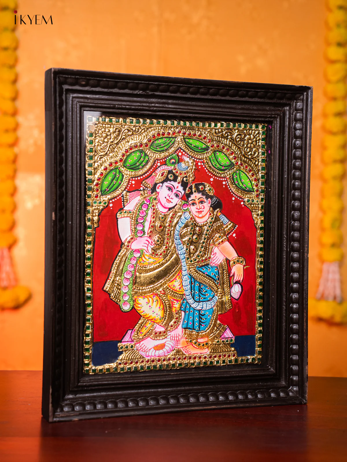 Divine Couple Krishna Rukmani Tanjore painting - (18×15) Inch - KJ03226 - Image 4