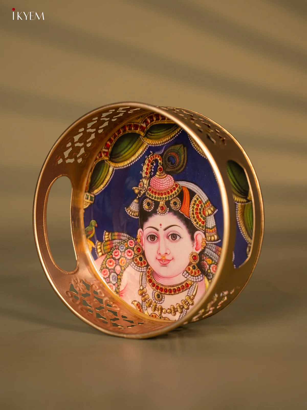 Metal Digital Tray- Krishna With Green - 6 Inches - KH05181 - Image 3