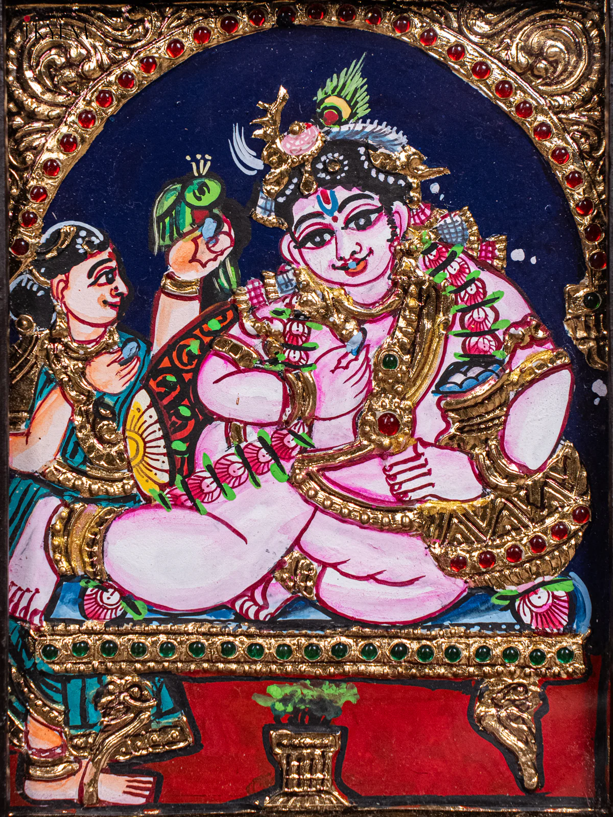 Butter Krishna Tanjore painting - (11x9 Inches) - KH26114 - Image 3