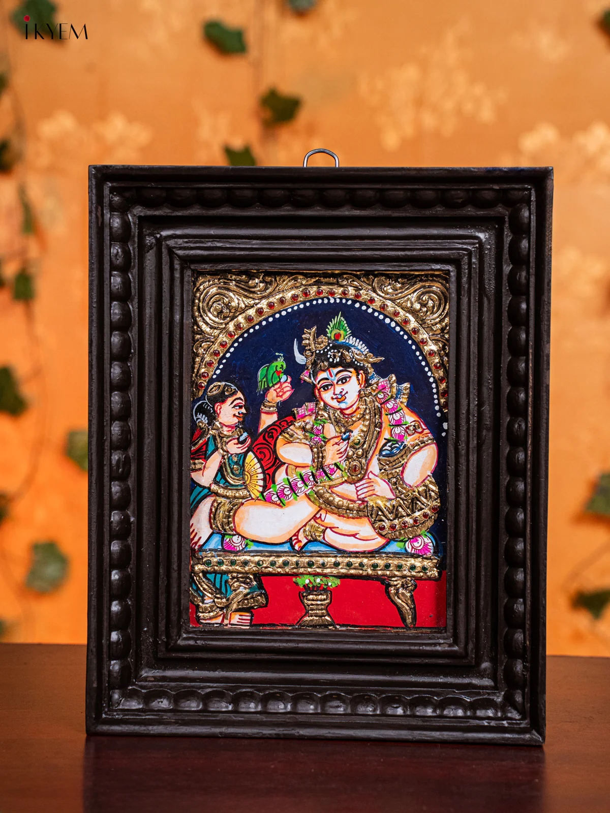 Radiant Lord Krishna With Butter Pot Thanjavur painting (11x9 Inches) - KH26116