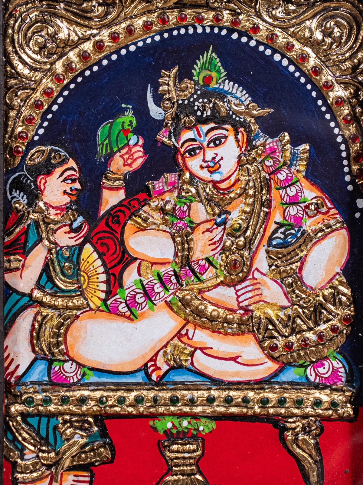 Radiant Lord Krishna With Butter Pot Thanjavur painting (11x9 Inches) - KH26116 - Image 3
