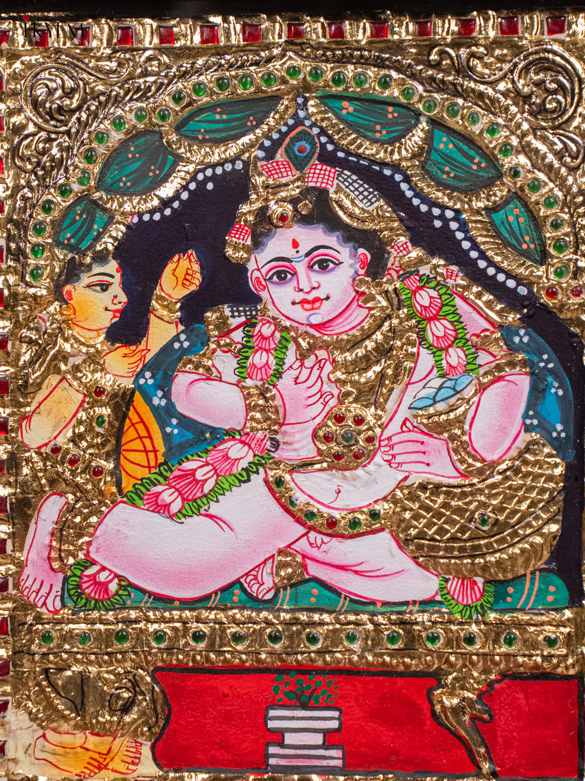 Lord Krishna With Butter Pot Tanjore Painting - (13x11) Inch - KH26148 - Image 3