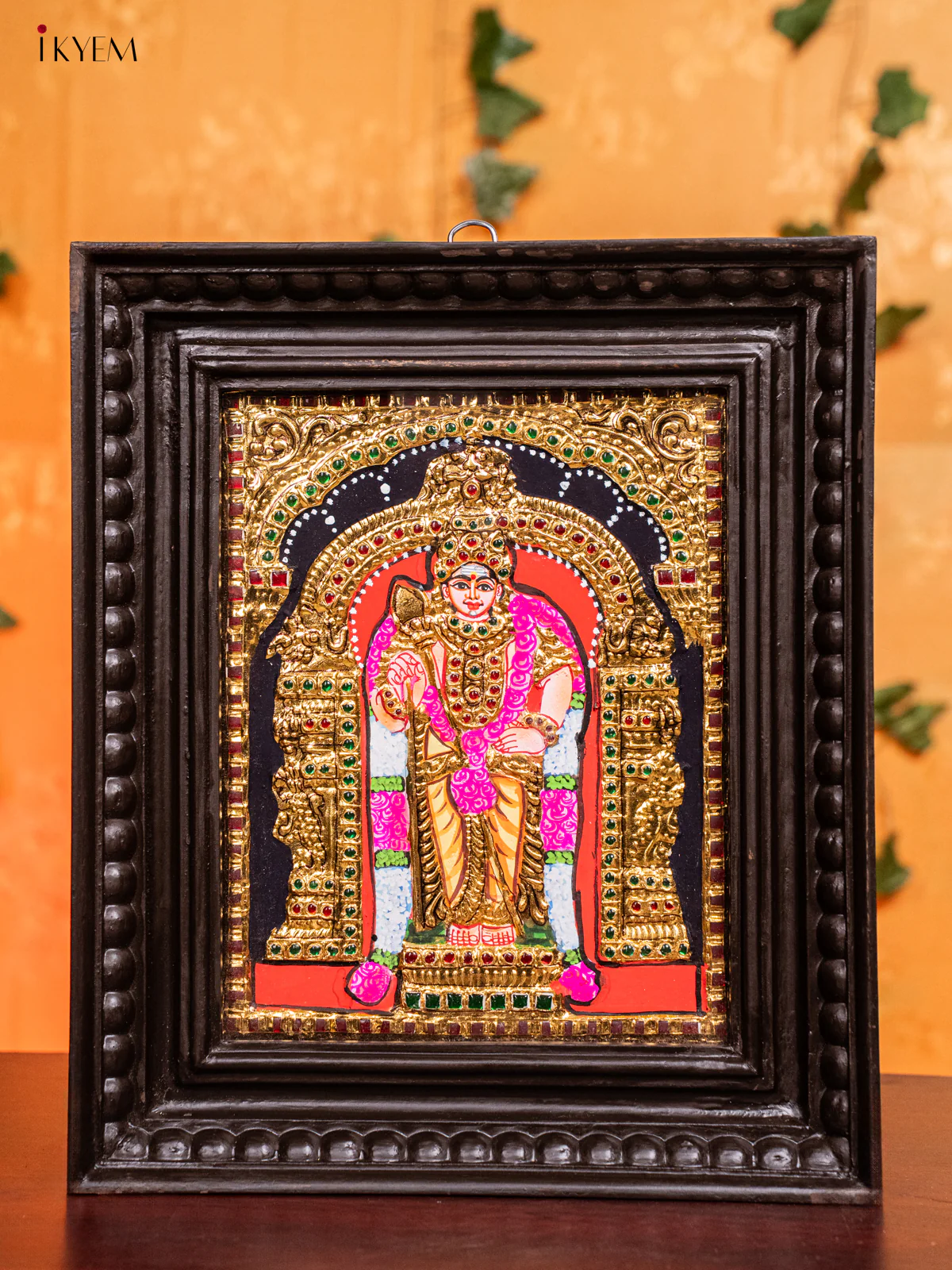 Majestic Lord Murugan Thanjavur painting In Teak Wood Frame (13x11 Inch)- KH26145