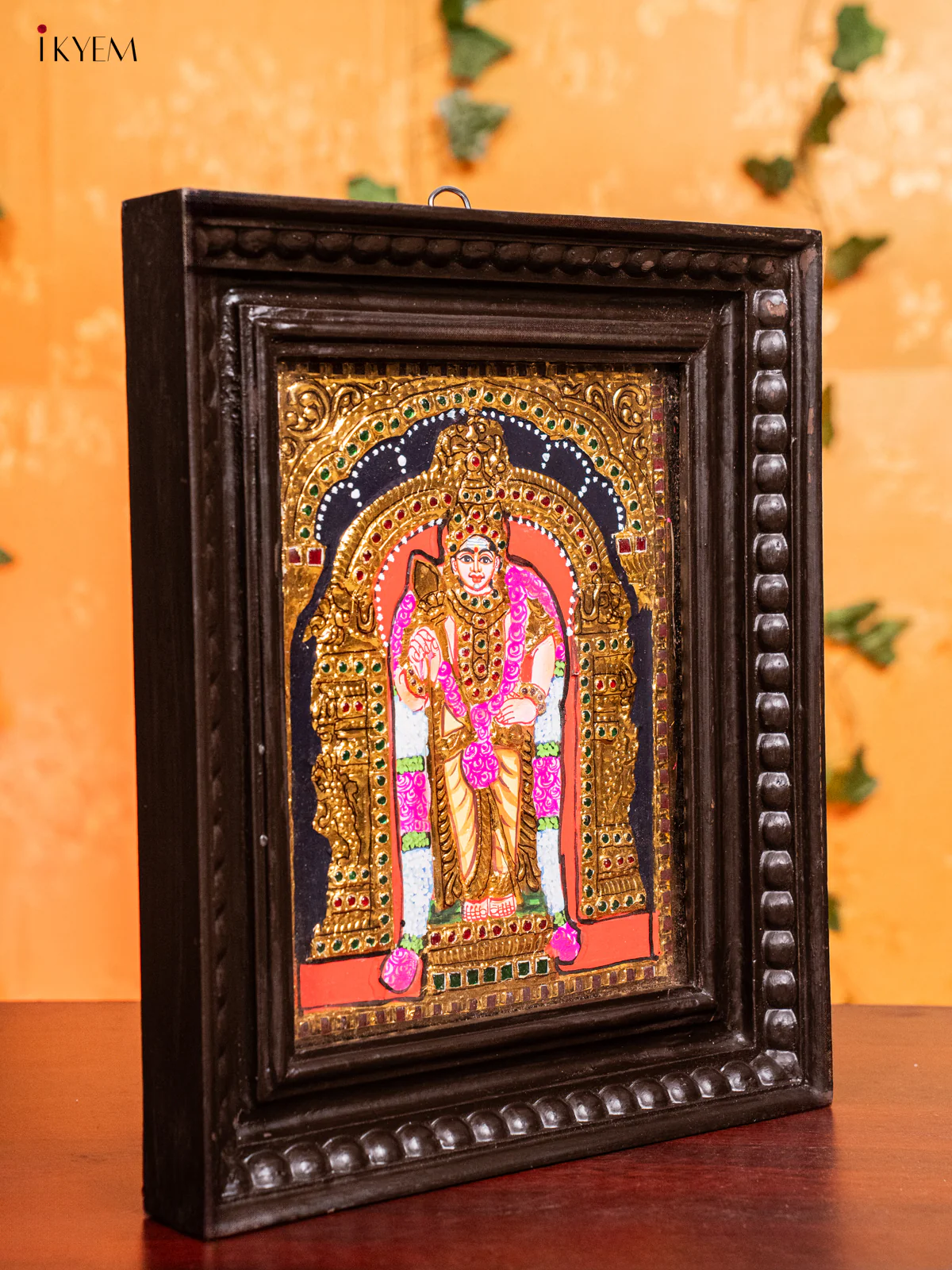 Majestic Lord Murugan Thanjavur painting In Teak Wood Frame (13x11 Inch)- KH26145 - Image 2