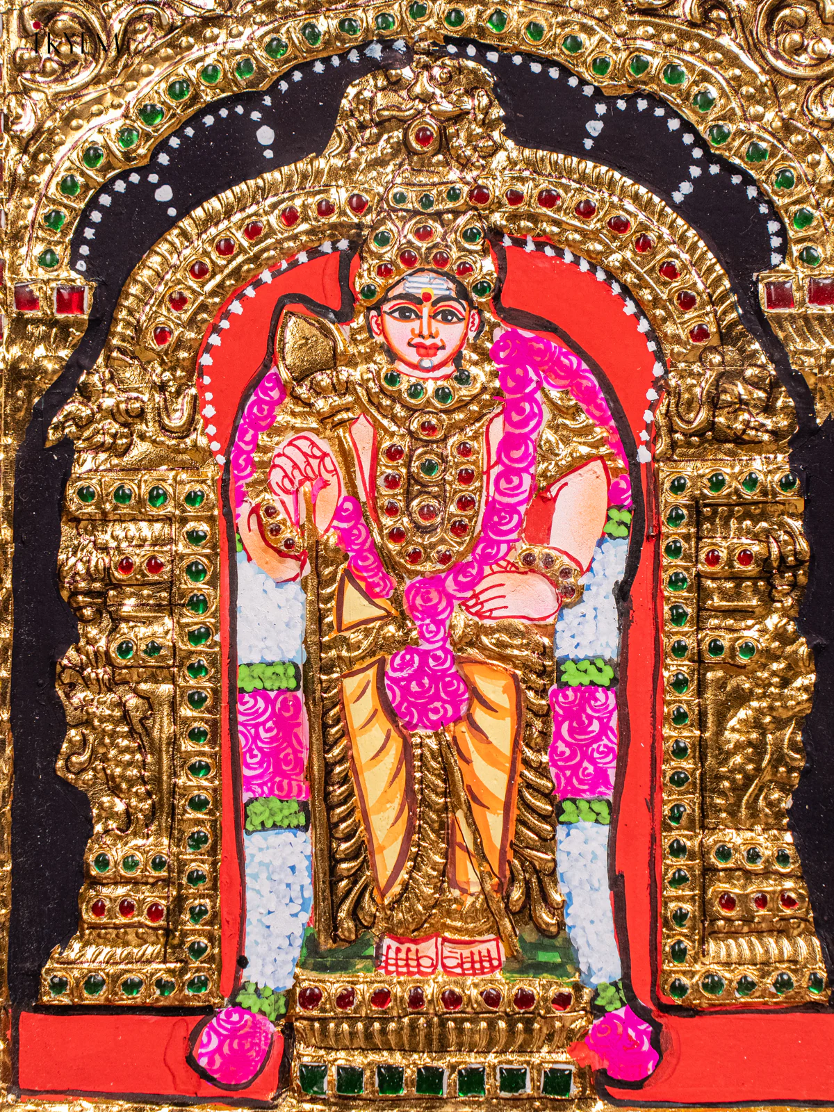 Majestic Lord Murugan Thanjavur painting In Teak Wood Frame (13x11 Inch)- KH26145 - Image 3