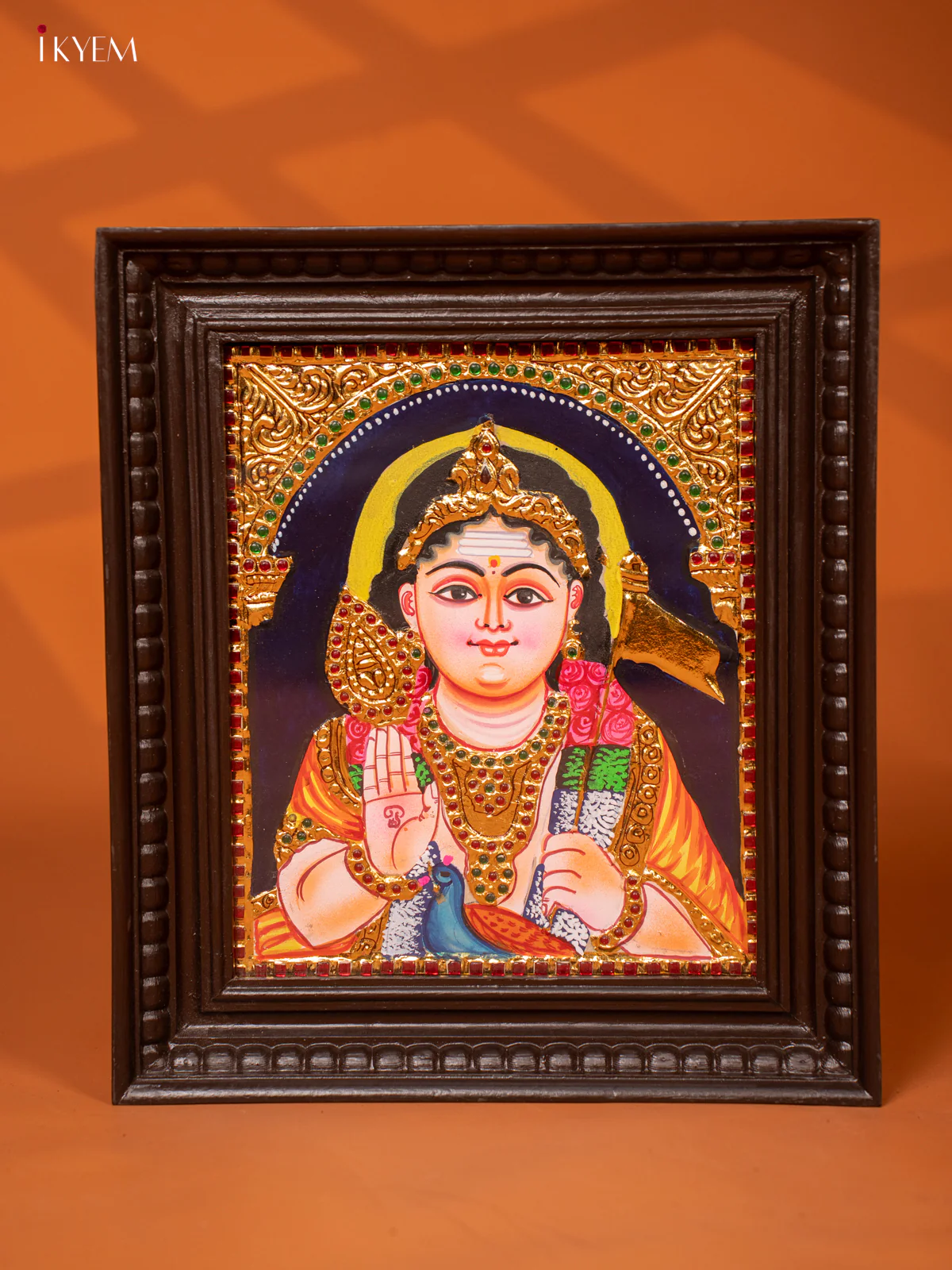 Exquisite Lord Murugan Tanjore Painting in Teak Frame - KE27201
