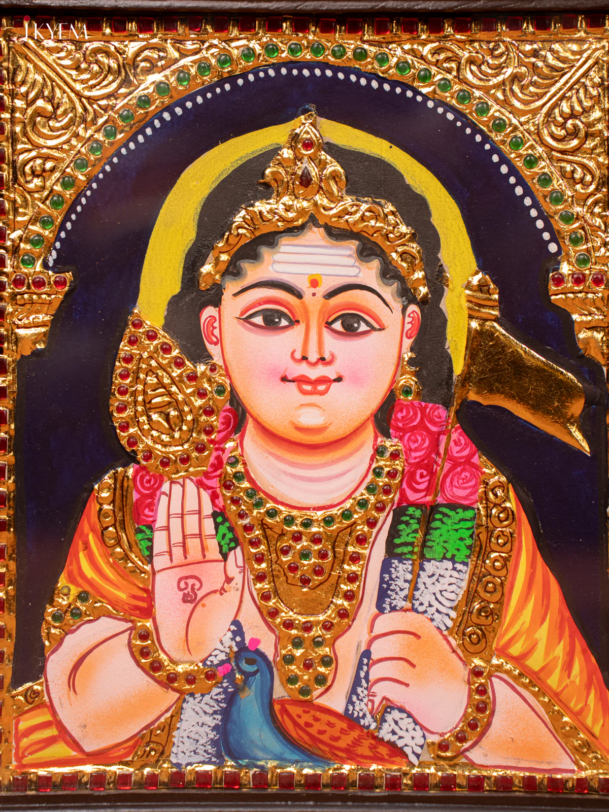 Exquisite Lord Murugan Tanjore Painting in Teak Frame - KE27201 - Image 2